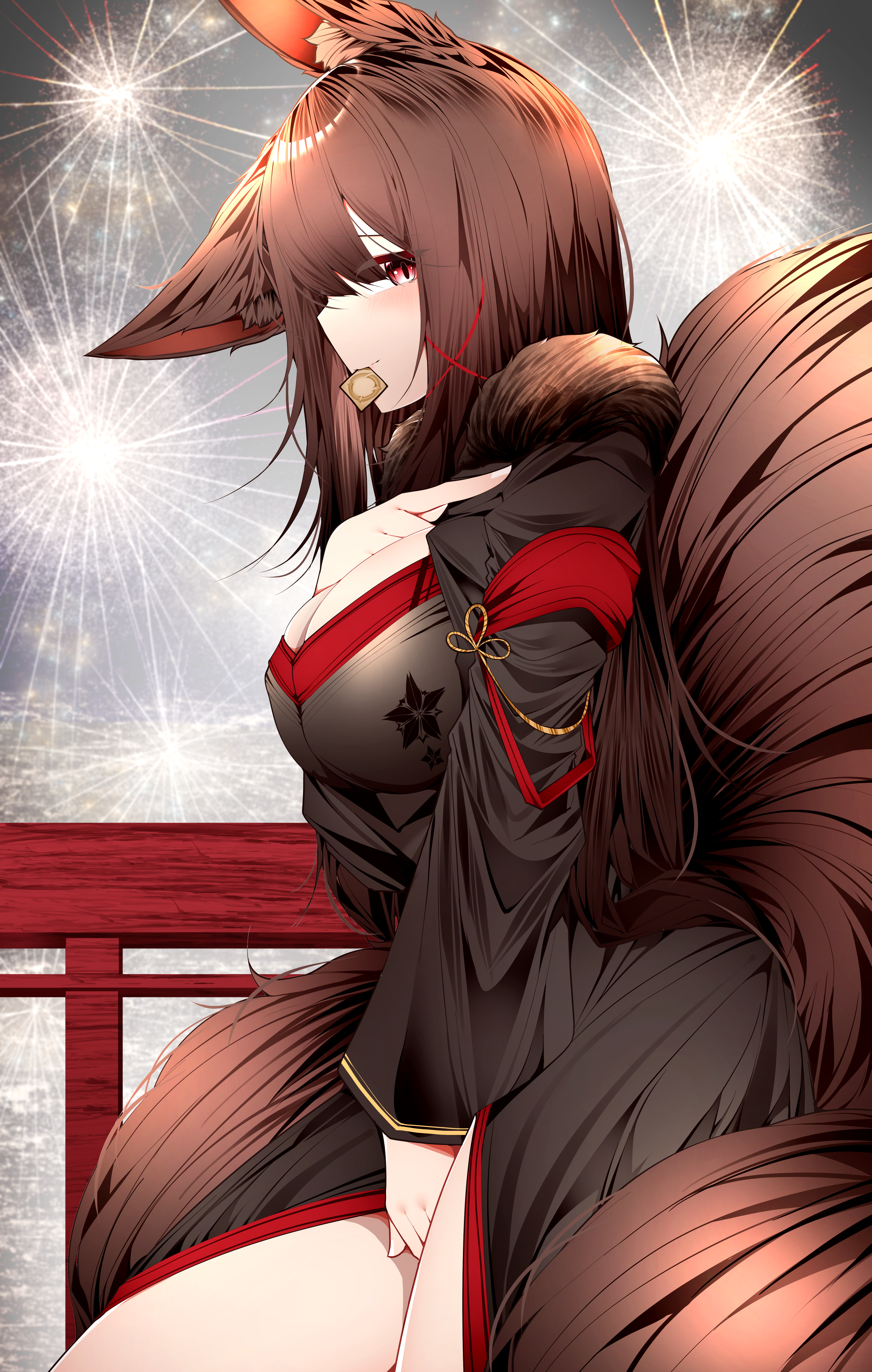 Anime 3709x5835 anime anime girls fox ears fox girl fox tail fireworks condom