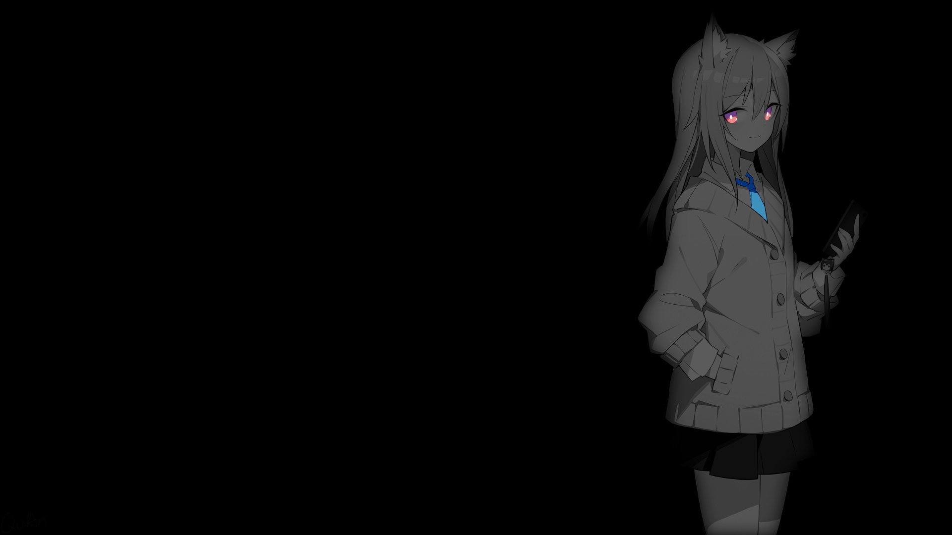 Anime 1920x1080 selective coloring black background dark background simple background anime girls cat ears cat girl