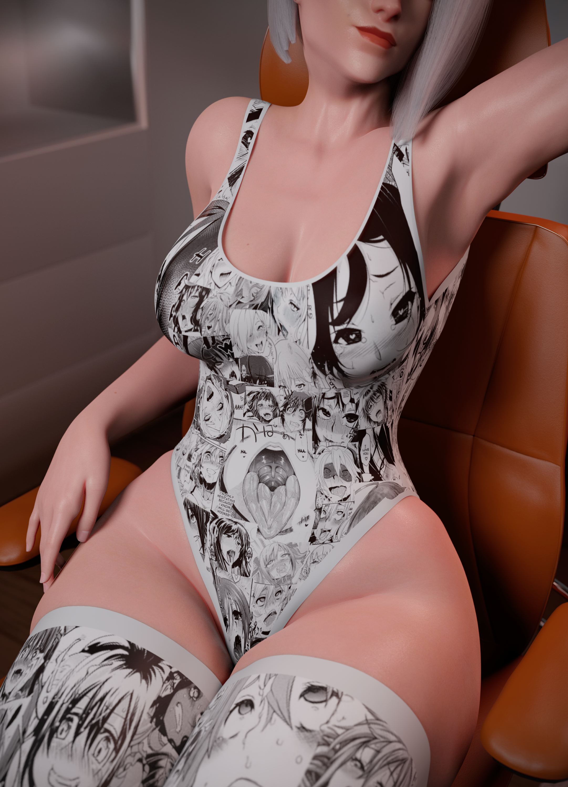 General 2163x3000 Ashe (Overwatch) Overwatch video games video game girls bodysuit Ahegao Collage stockings cleavage thick thigh closeup artwork fan art CGI anime manga