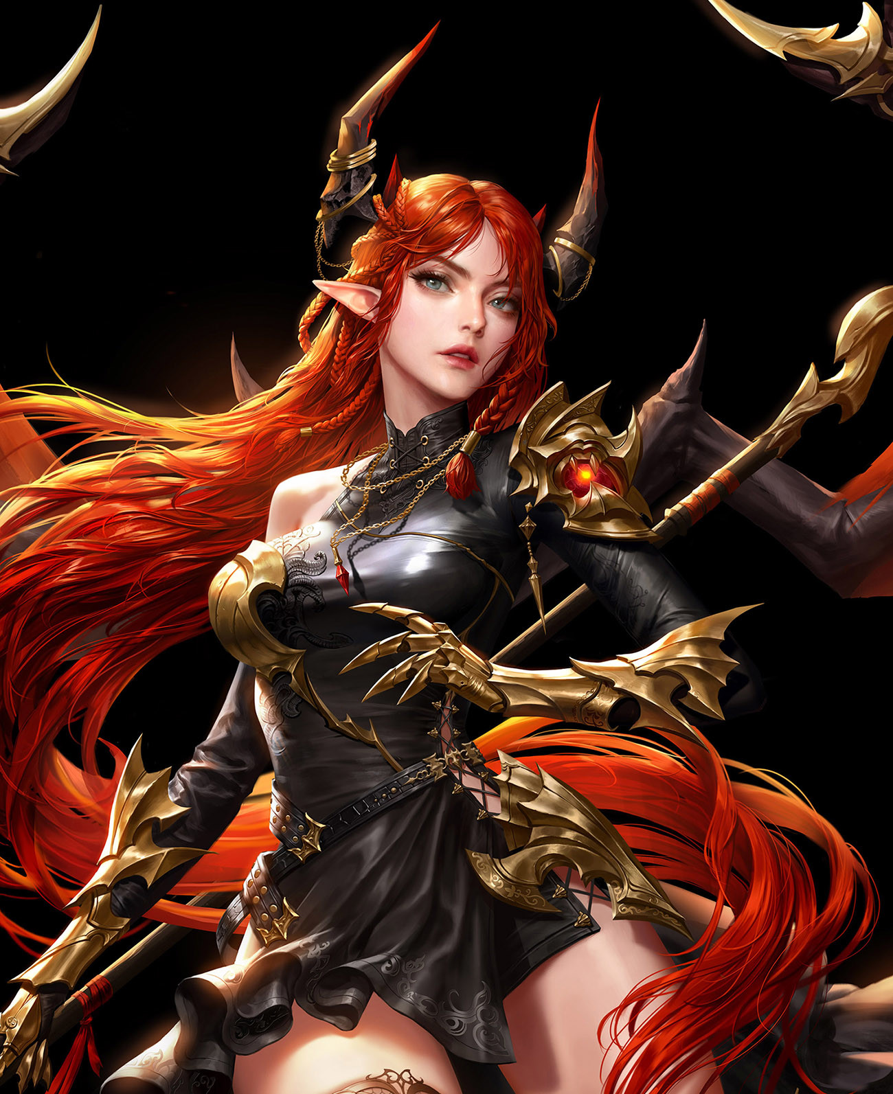General 1300x1593 Games posters fantasy girl fantasy art redhead horns long hair