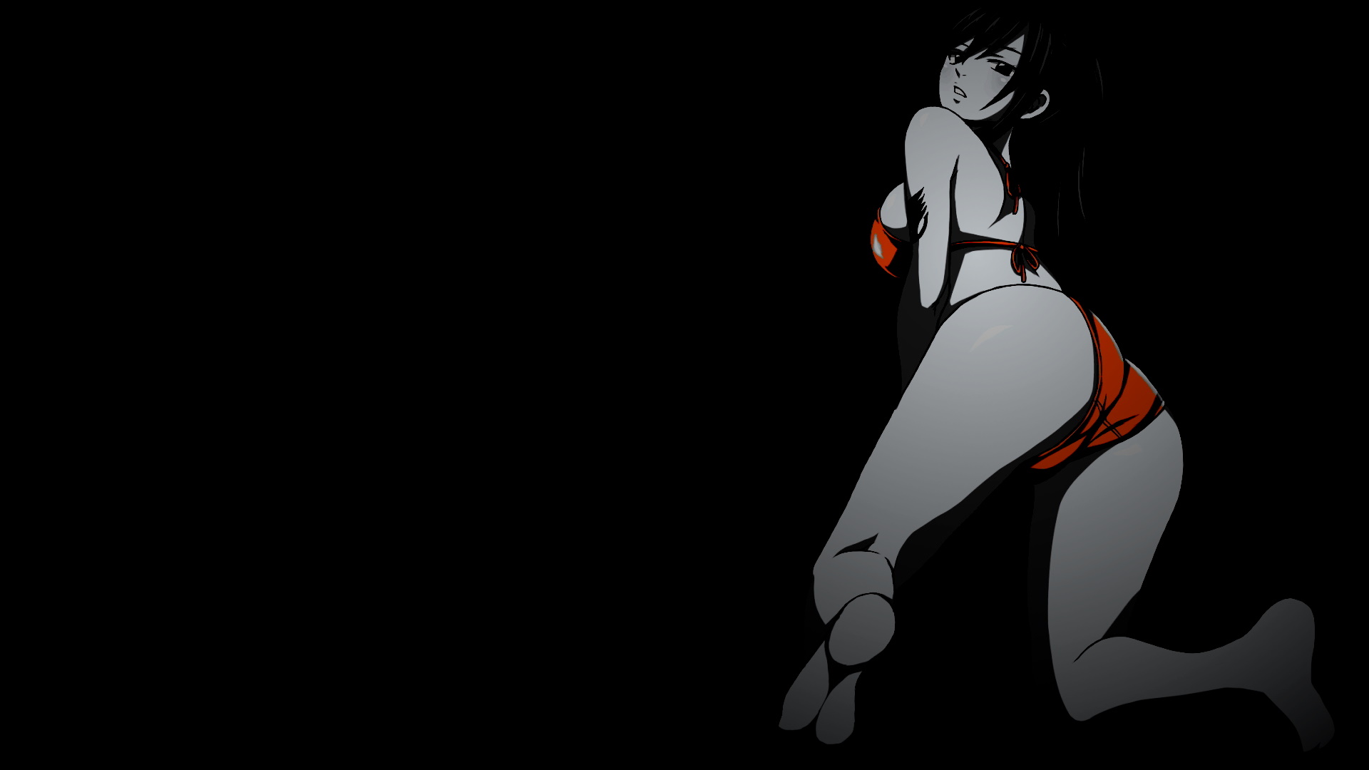 Anime 1920x1080 selective coloring black background dark background simple background anime girls bikini ass Fairy Tail Scarlet Erza
