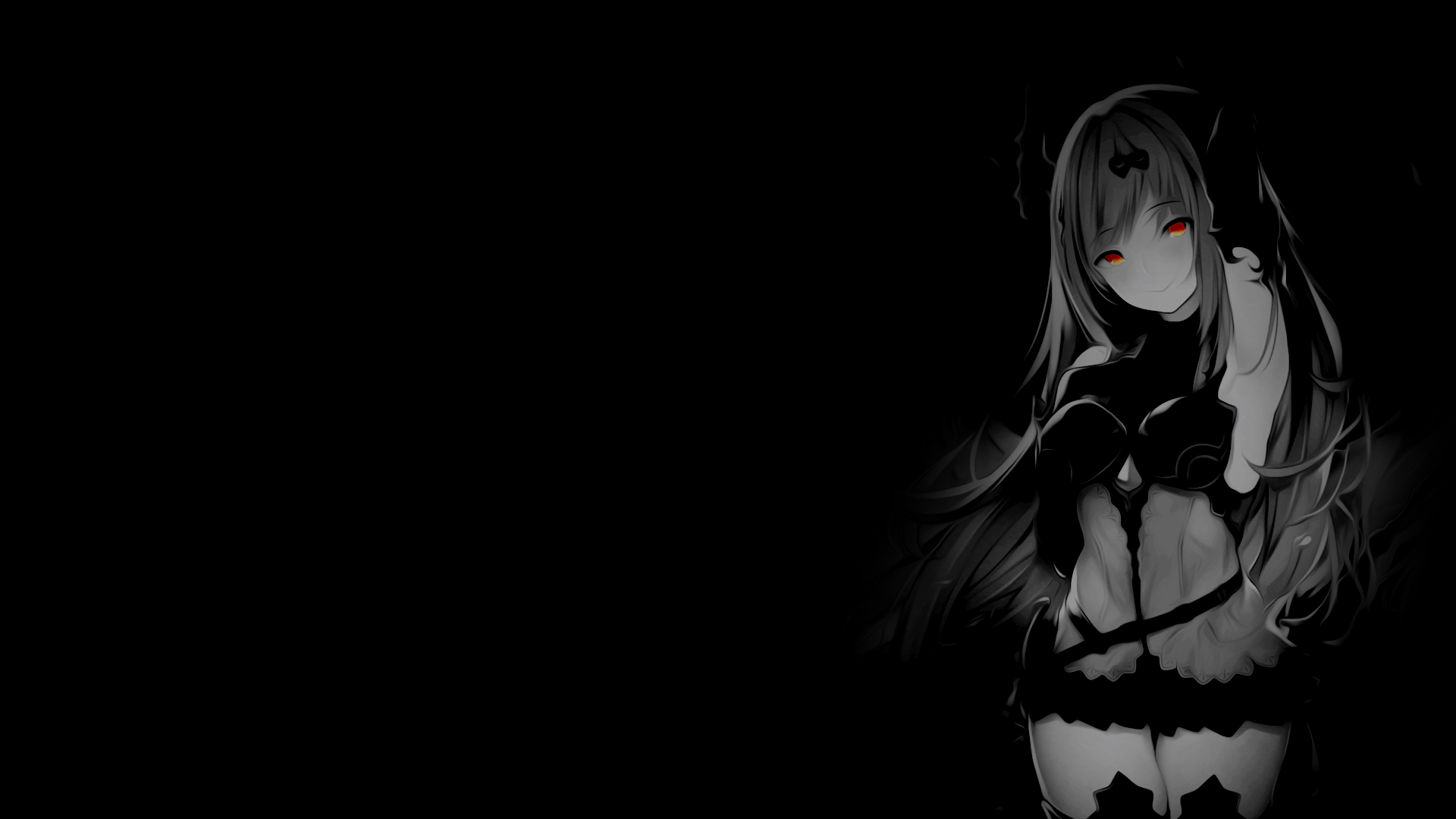 Anime 1920x1080 selective coloring black background dark background simple background anime girls Granblue Fantasy Dark Angel Olivia
