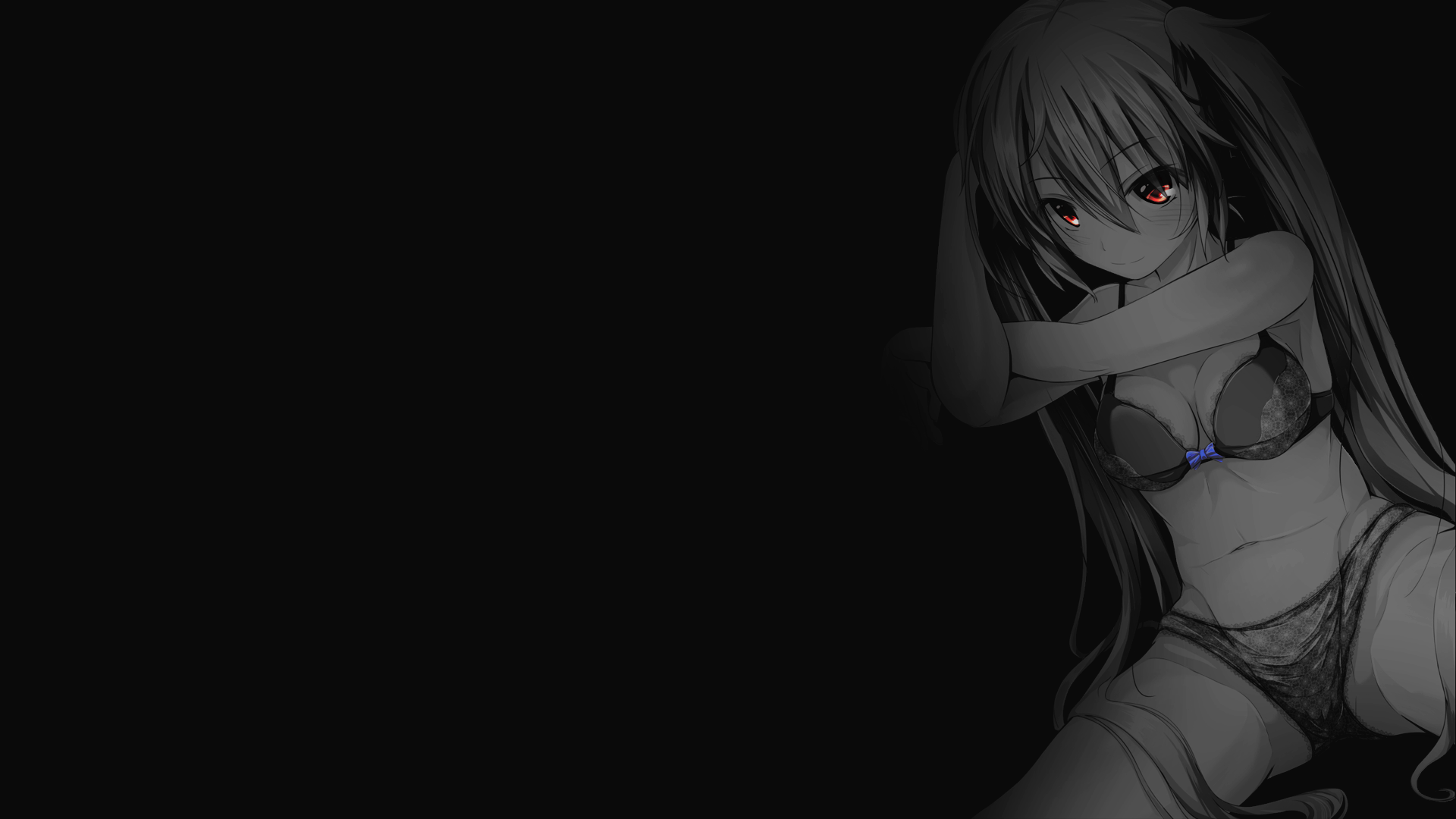 Anime 1920x1080 selective coloring black background dark background simple background anime girls underwear