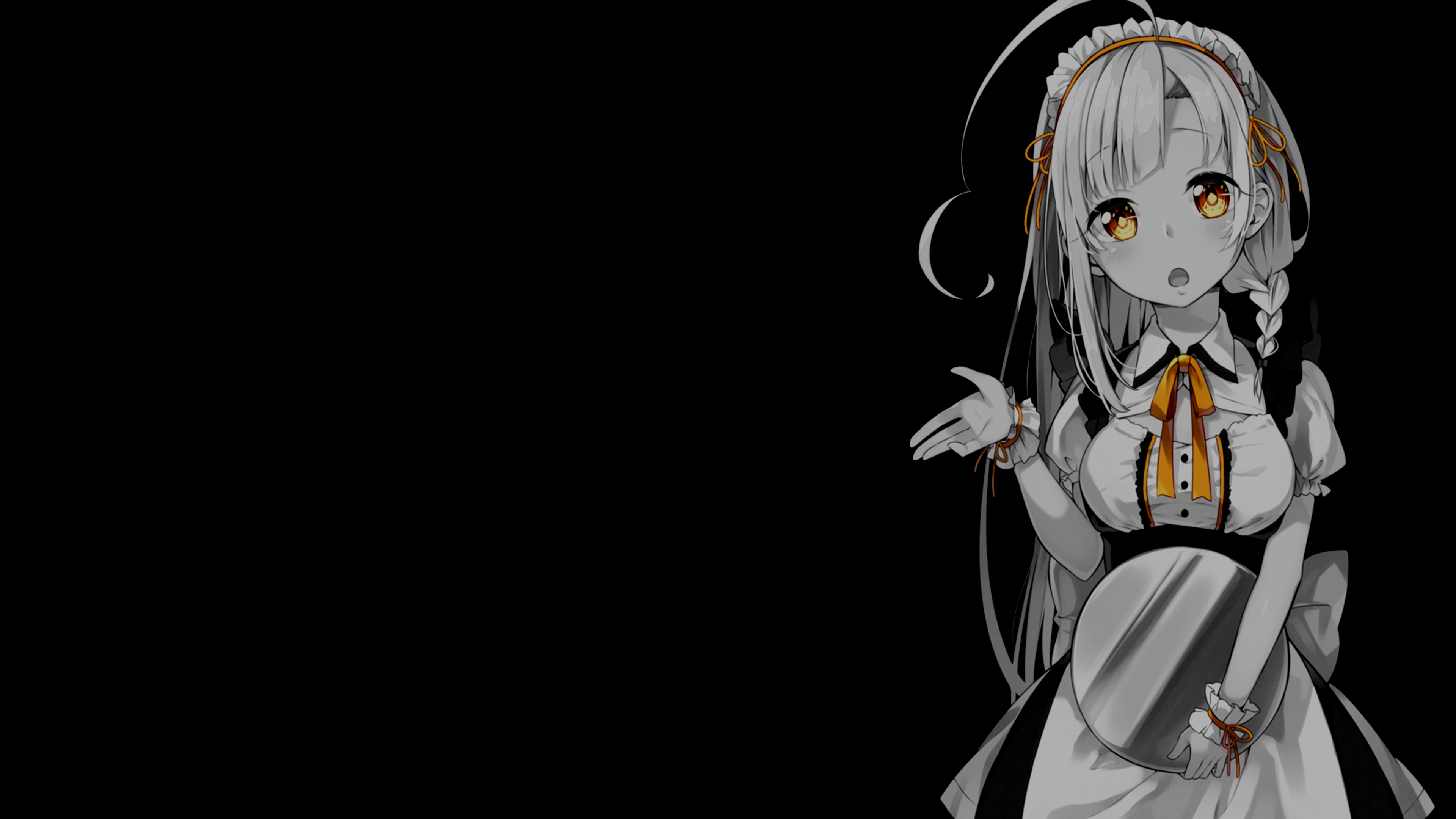 Anime 3840x2160 selective coloring black background dark background simple background anime girls maid maid outfit
