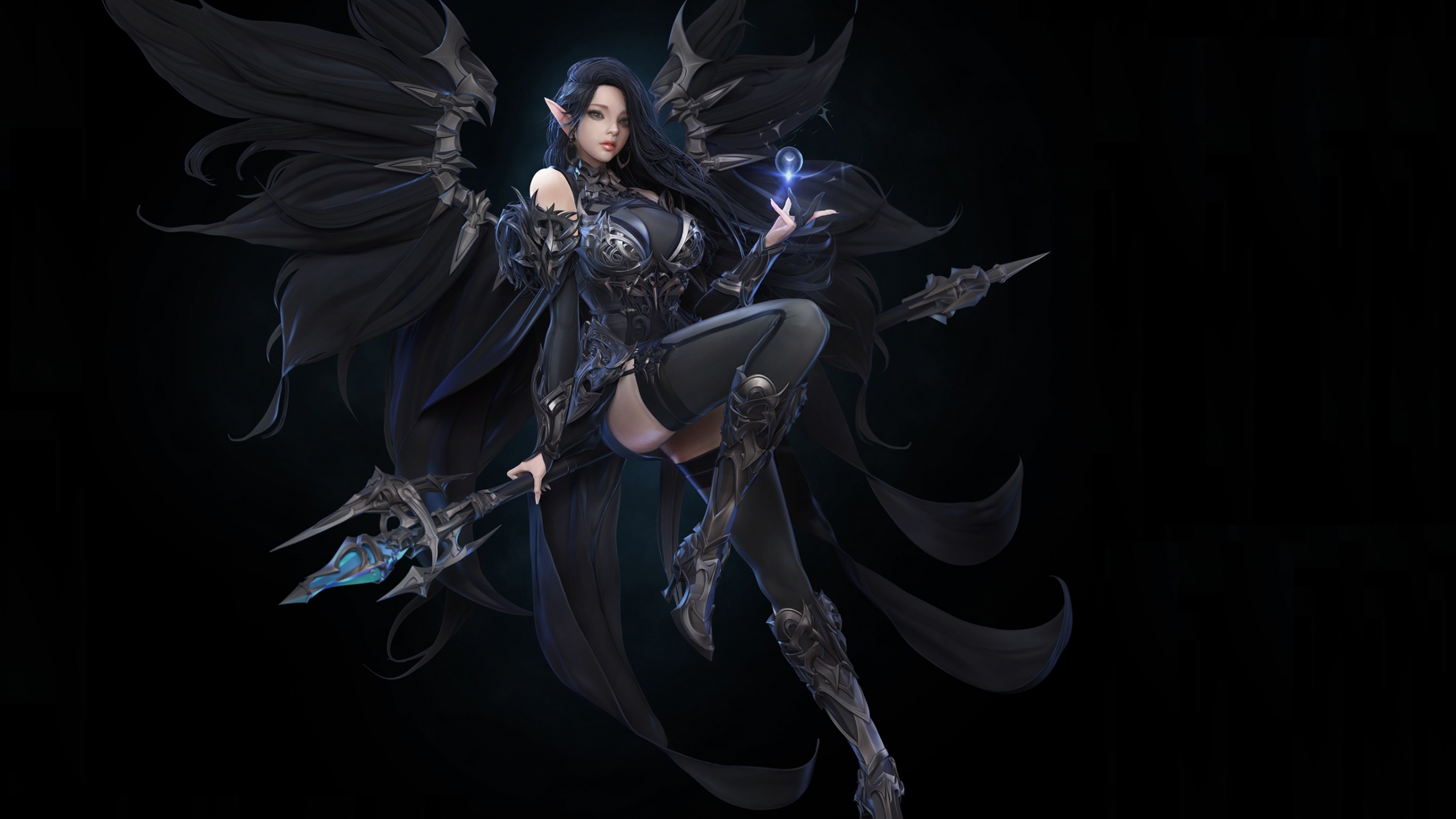 General 2560x1440 CGI fantasy art fantasy girl dark hair black background simple background