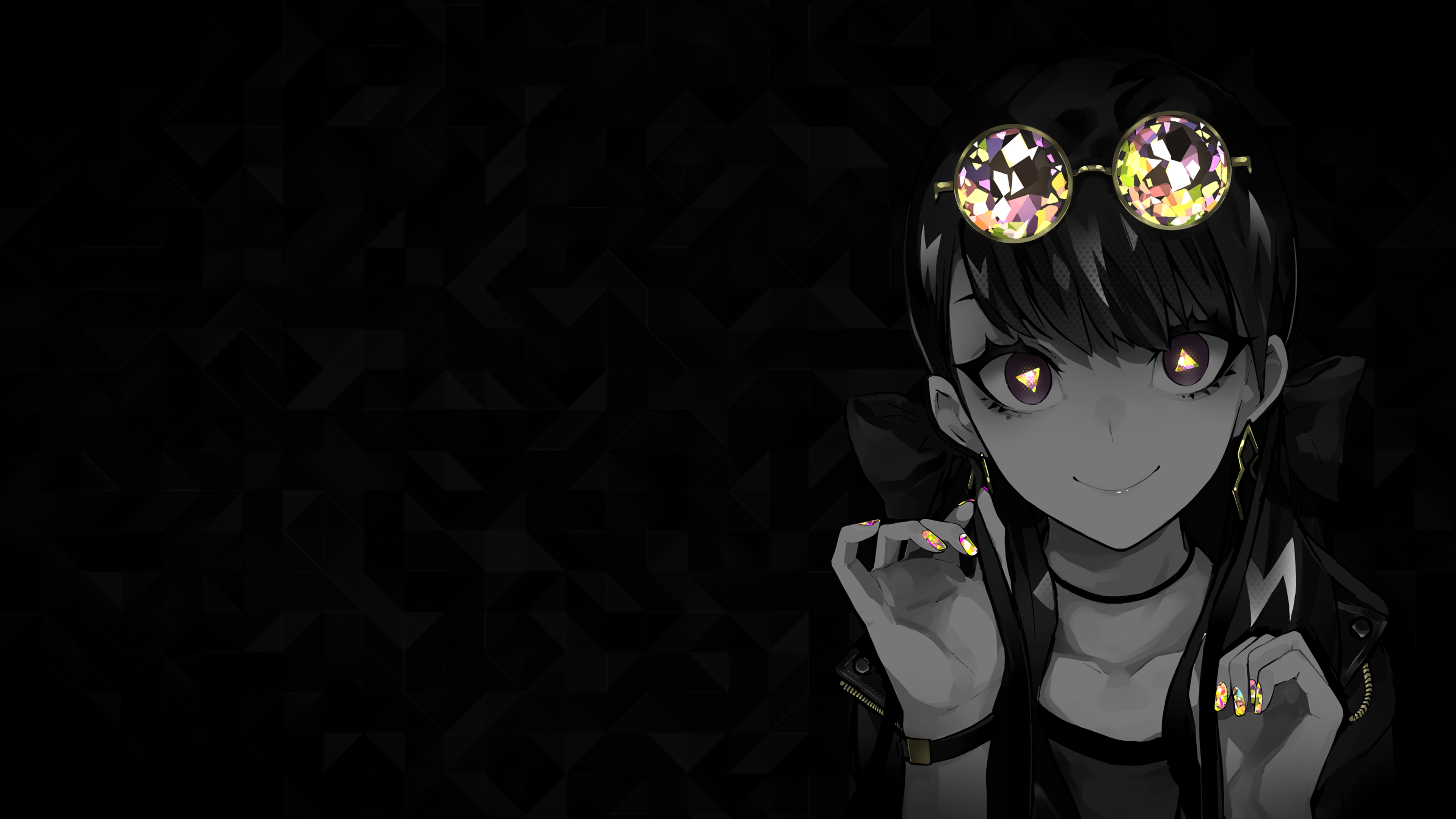 Anime 3840x2160 dark background simple background black background selective coloring anime girls