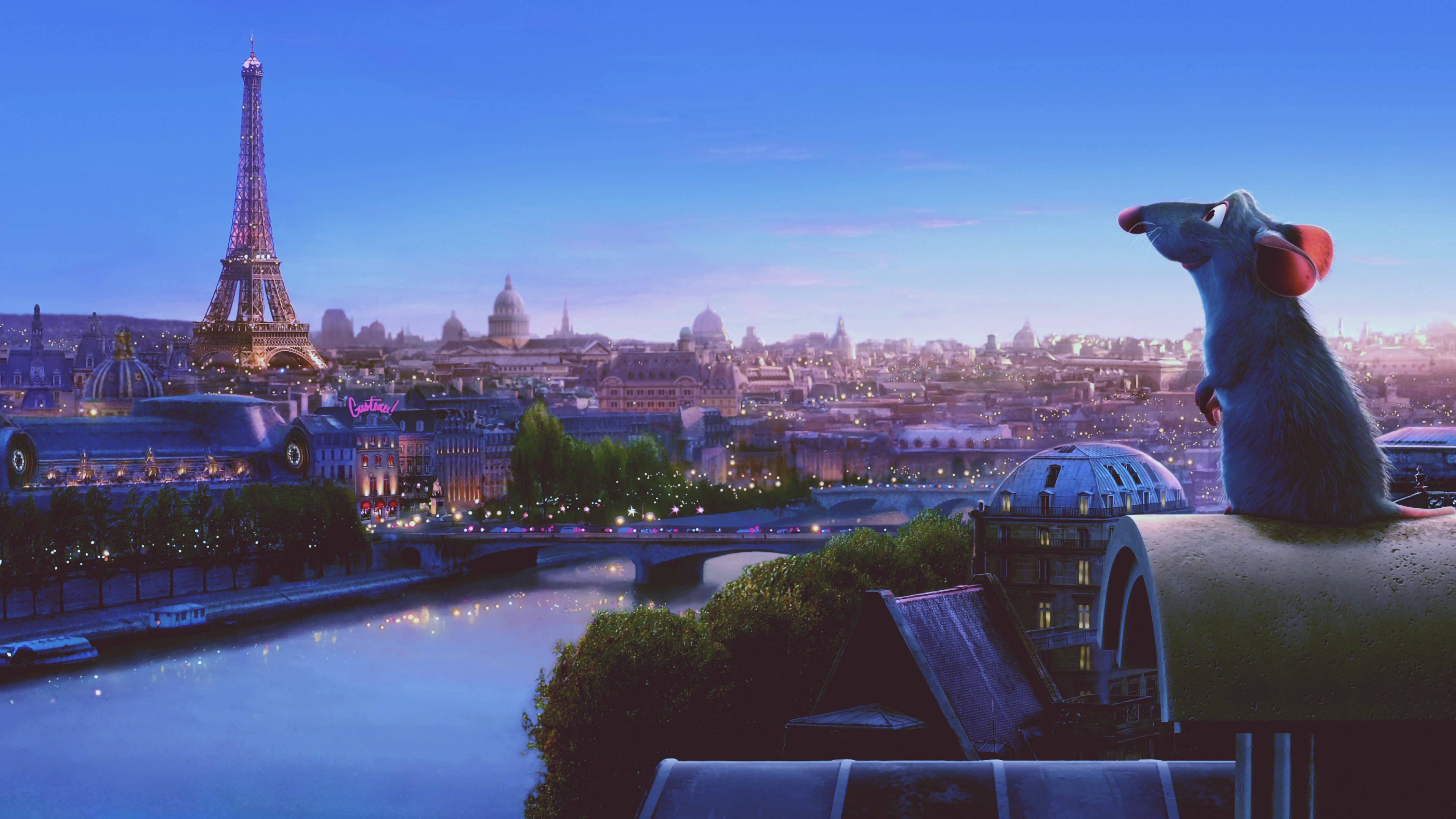 General 3840x2160 Ratatouille rats Paris city lights dusk city digital art cartoon animated movies film stills