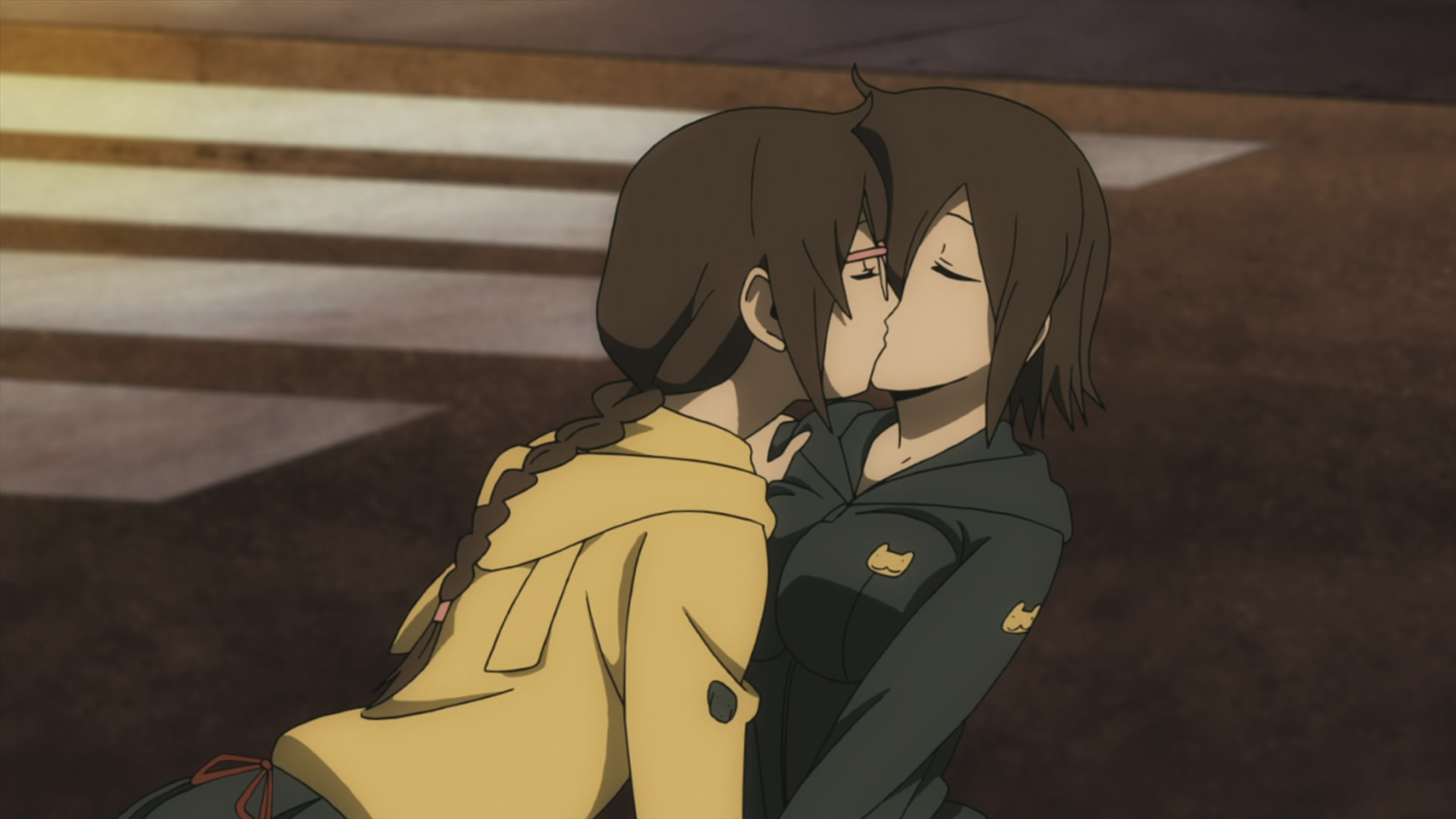 Anime 1920x1080 anime anime girls Anime screenshot twins yuri kissing two women Orihara Kururi Orihara Mairu Durarara!!