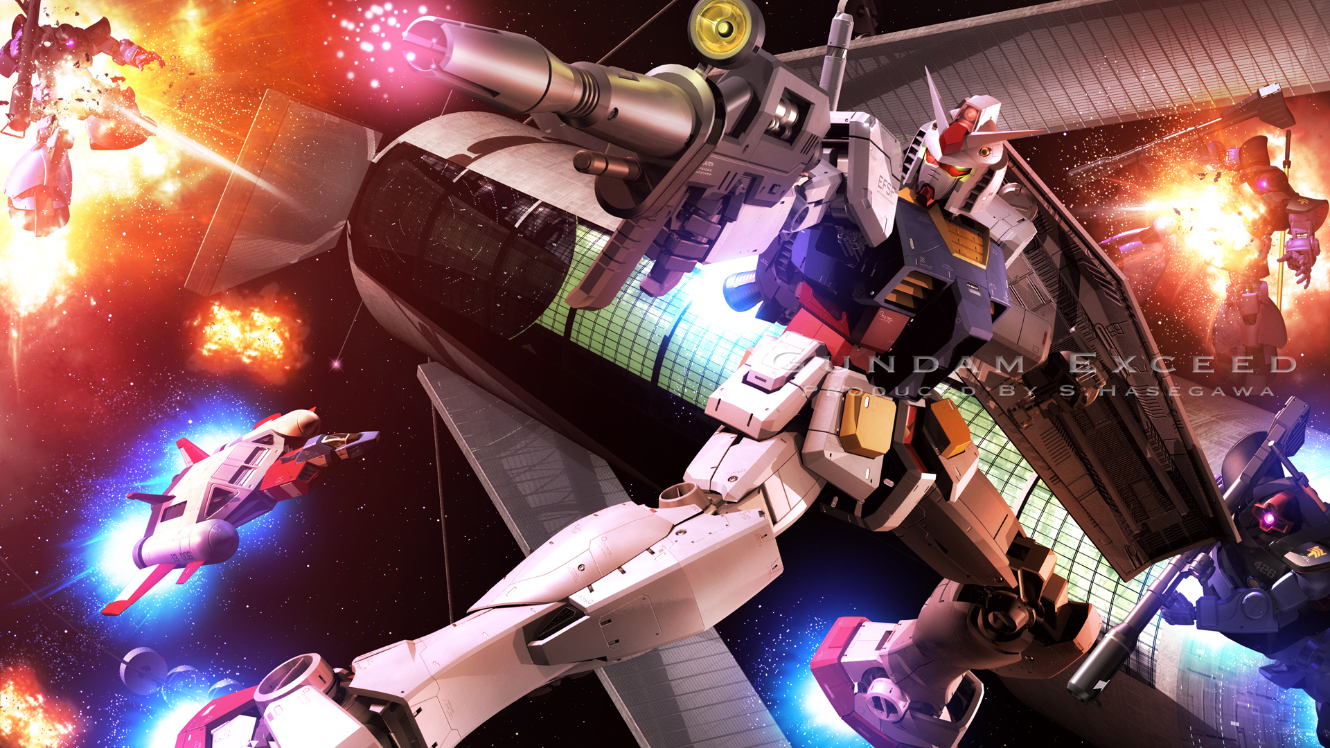 Anime 1920x1080 anime mechs Gundam Super Robot Taisen Mobile Suit Gundam RX-78 Gundam artwork digital art fan art