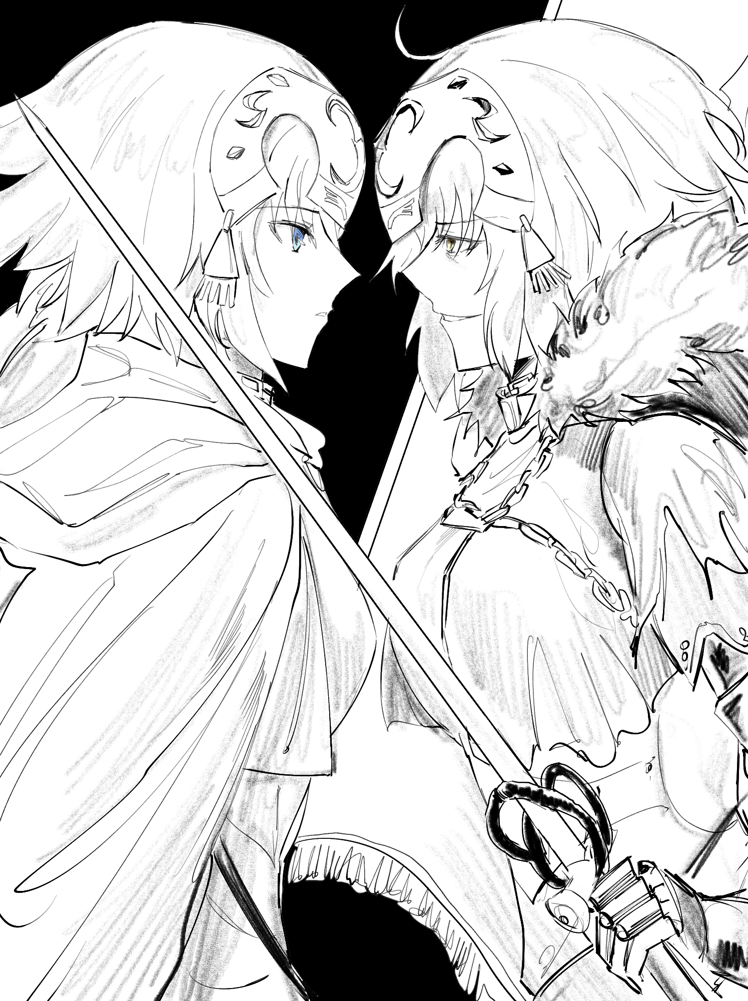 Anime 1495x2000 Jeanne d'Arc (Fate) monochrome anime sword weapon face profile fantasy girl anime girls