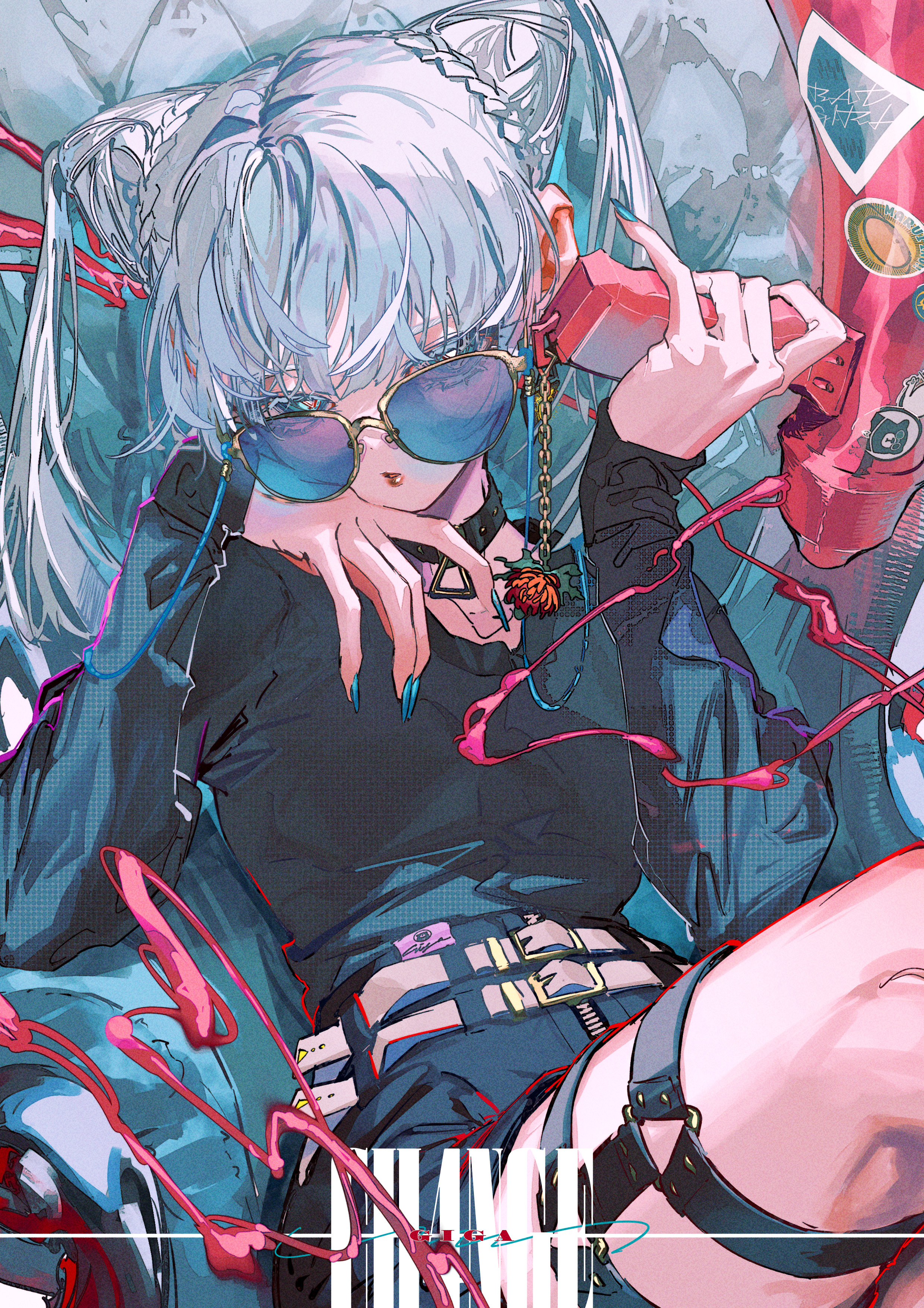 Anime 2480x3508 anime anime girls women with shades sunglasses blue nails painted nails women