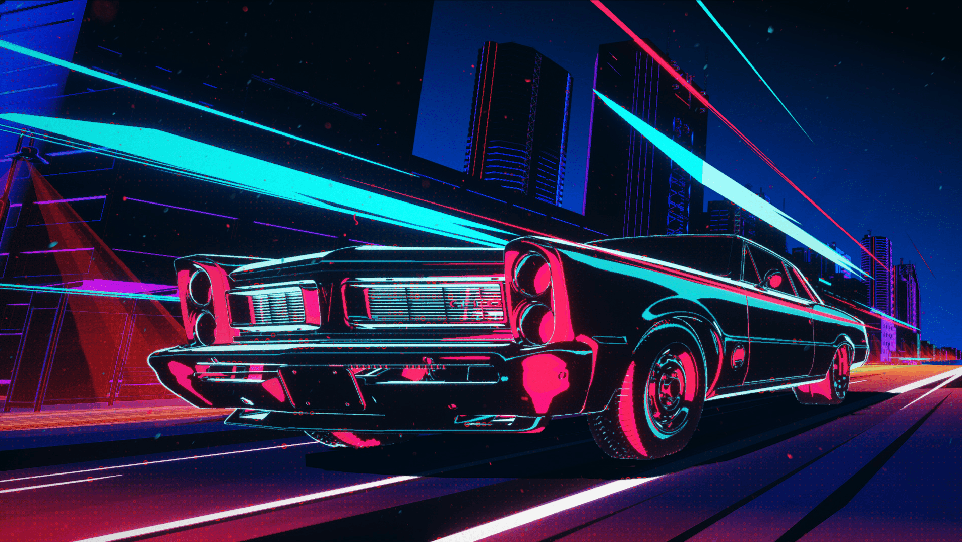 General 1908x1076 Pontiac Pontiac GTO car neon cyberpunk building night perspective street digital art artwork colorful
