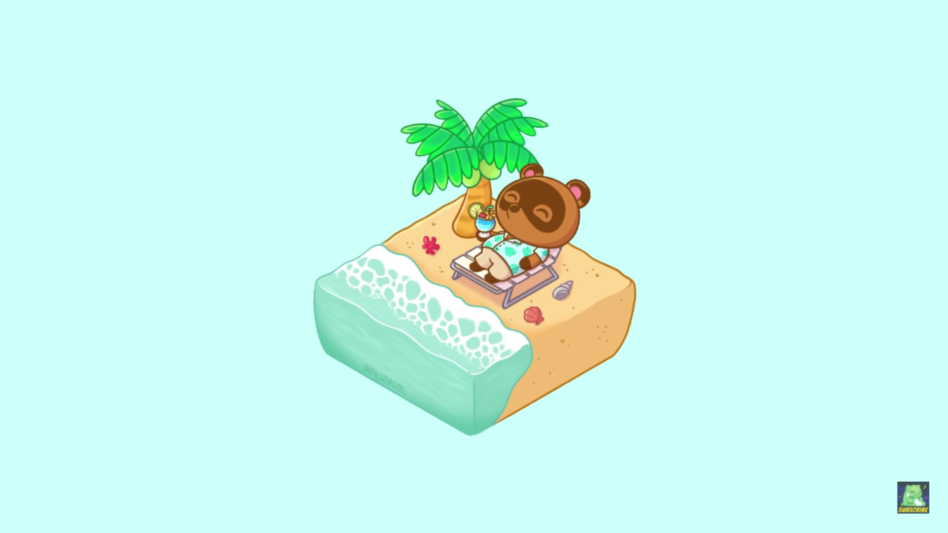General 1920x1081 LoFi Animal Crossing Animal Crossing New Horizons beach Chill Out YouTube minimalism simple background Tom Nook palm trees relaxing seashells alcohol happy diorama