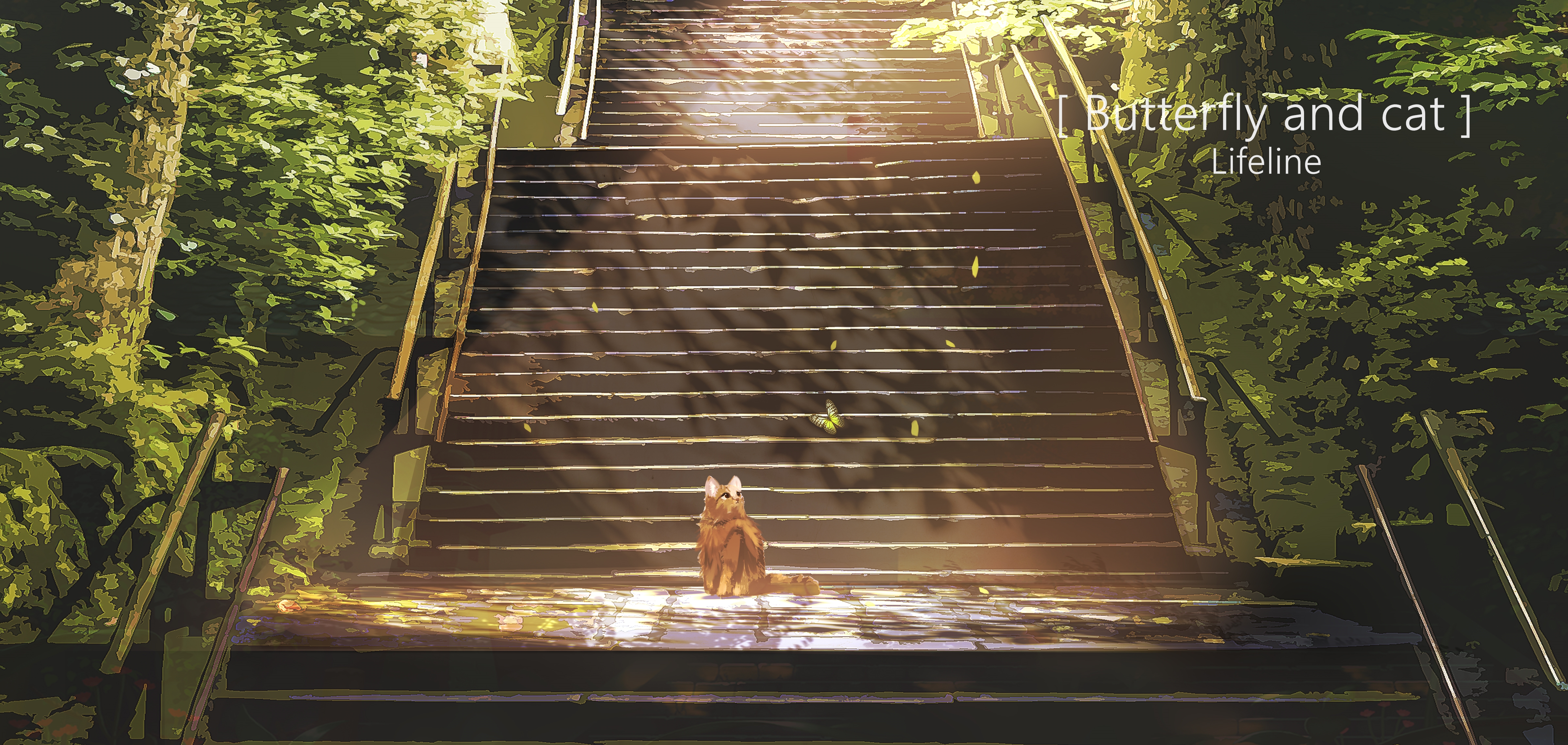 Anime 4800x2280 anime digital art artwork 2D portrait Lifeline cats butterfly stairs