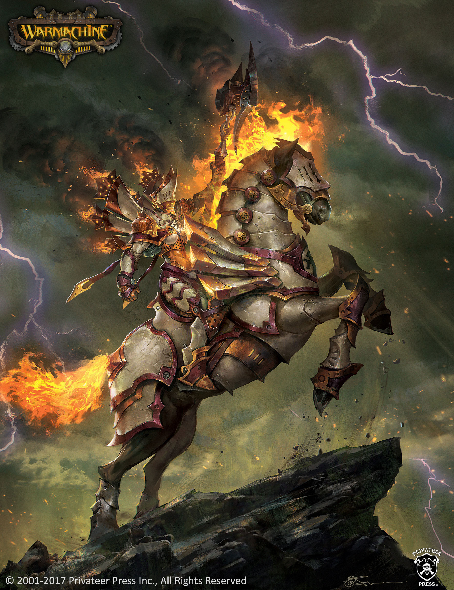 General 1770x2300 Jeremy Chong drawing fantasy art warrior axes fire horse armor cliff