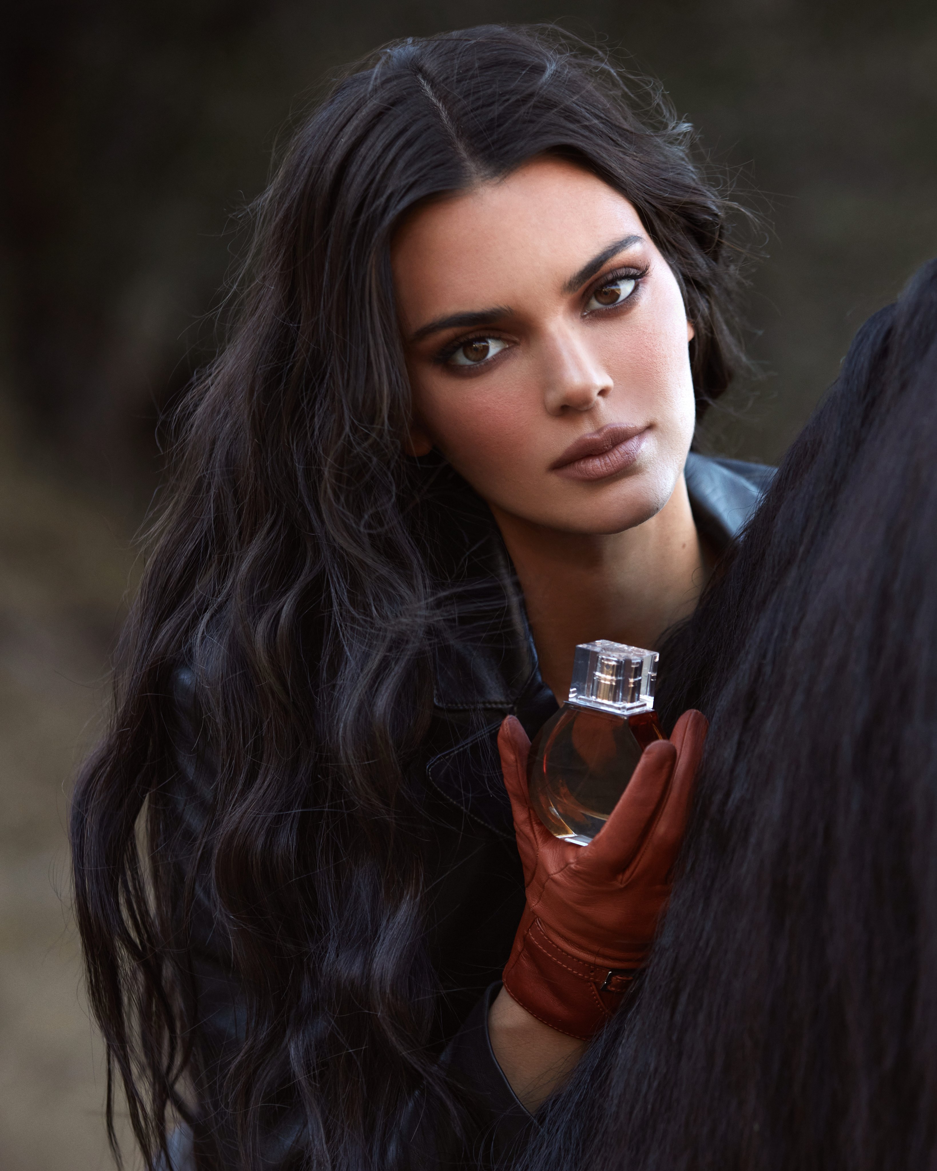 People 3277x4096 Kendall Jenner women model long hair dark hair outdoors women with horse perfume makeup gloves brunette women outdoors