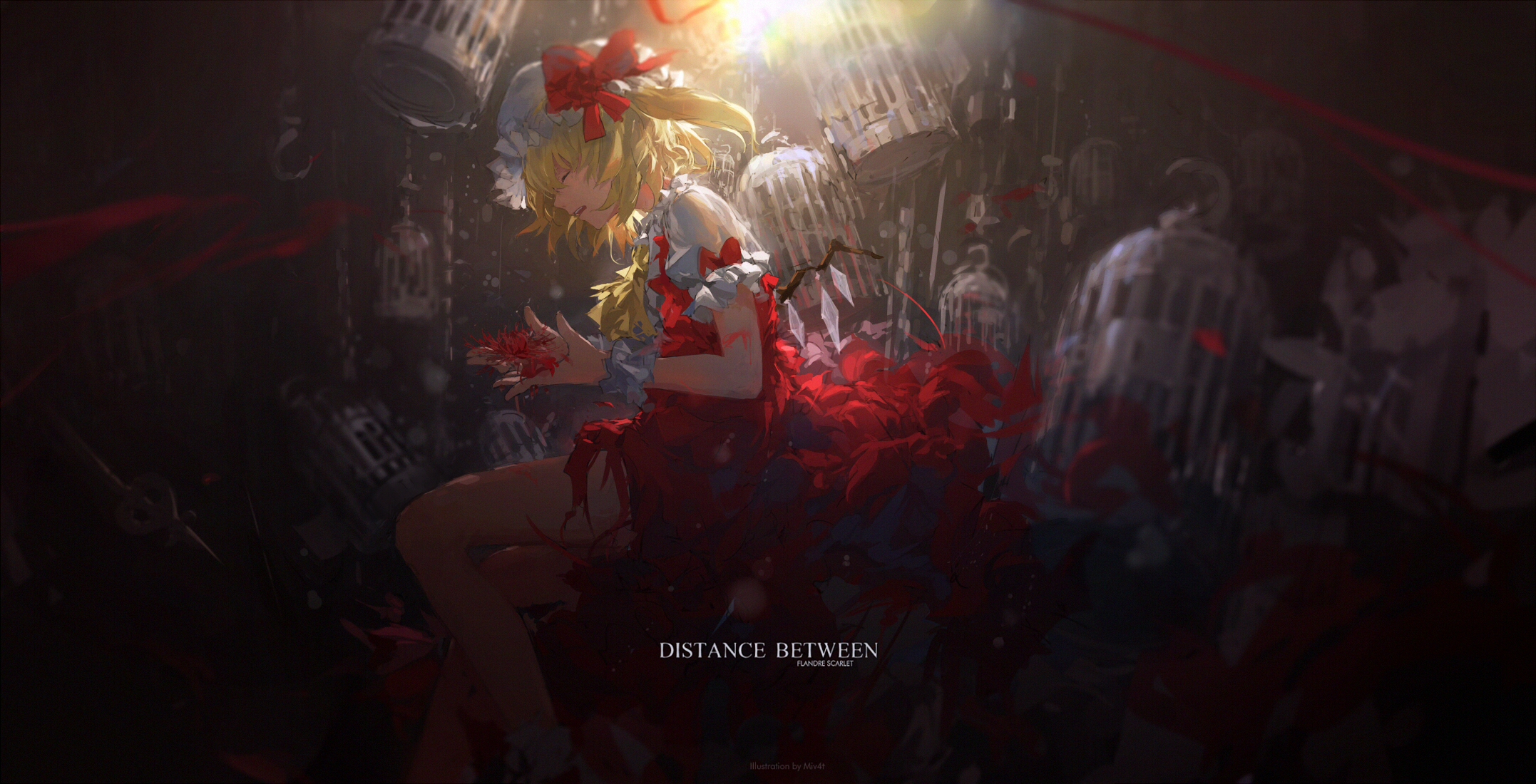 Anime 2154x1100 Miv4t anime anime girls Touhou Flandre Scarlet blonde cages