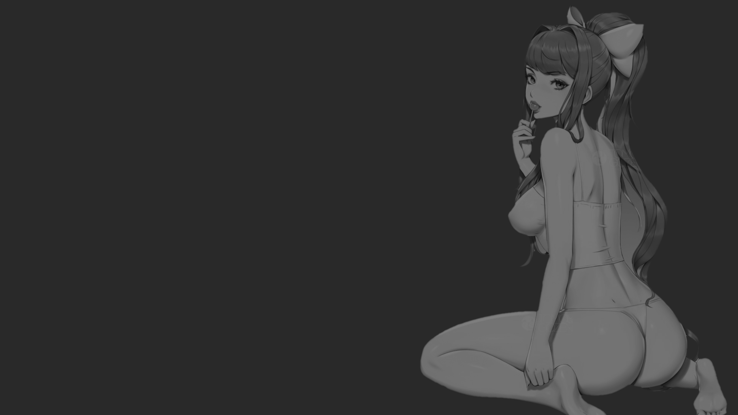 Anime 2560x1440 anime girls monochrome dark background kneeling ass Zeronis looking back