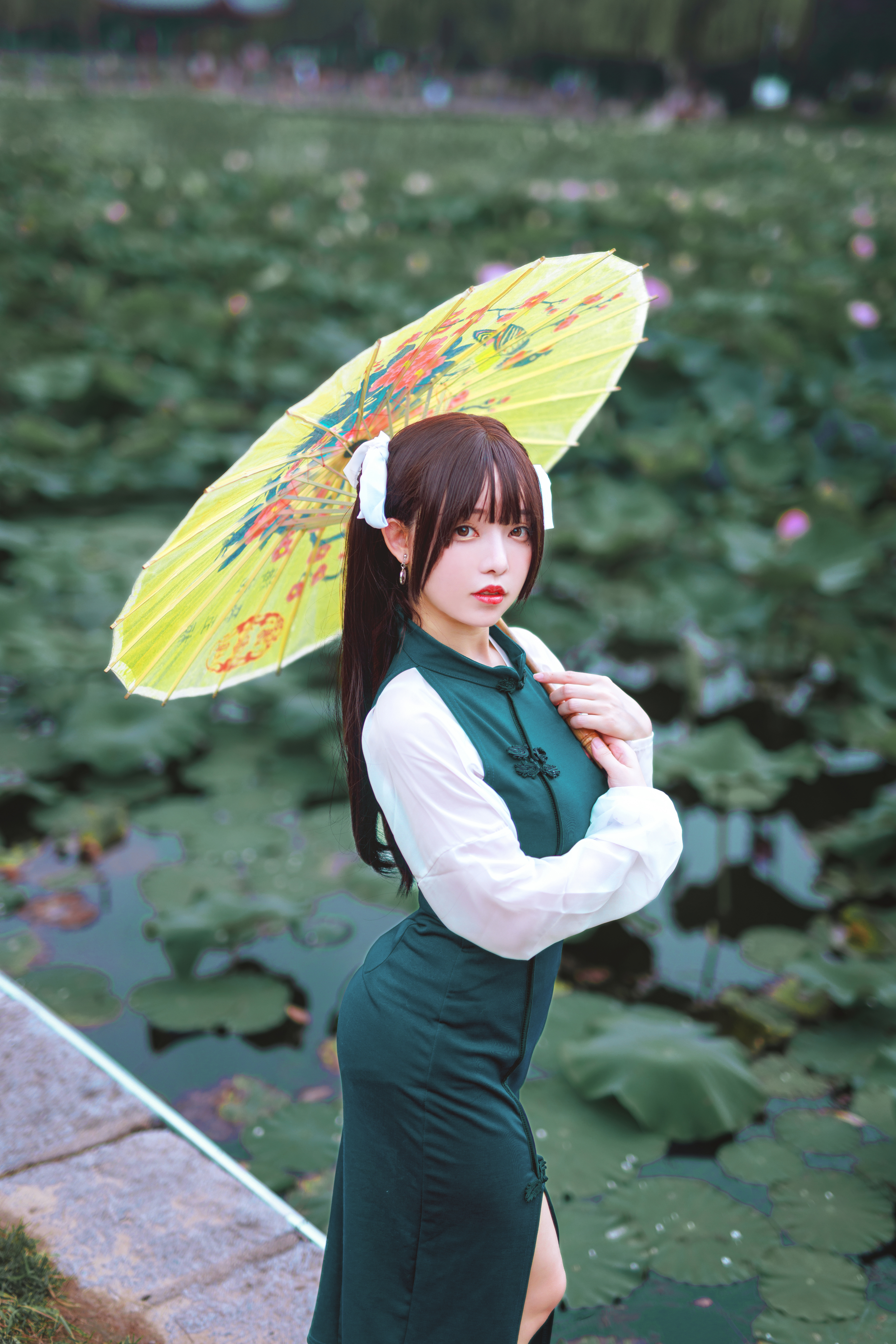 People 3335x5000 YourDrug66 women model Asian cosplay twintails brunette cheongsam women outdoors Yaozhi (FKEY)