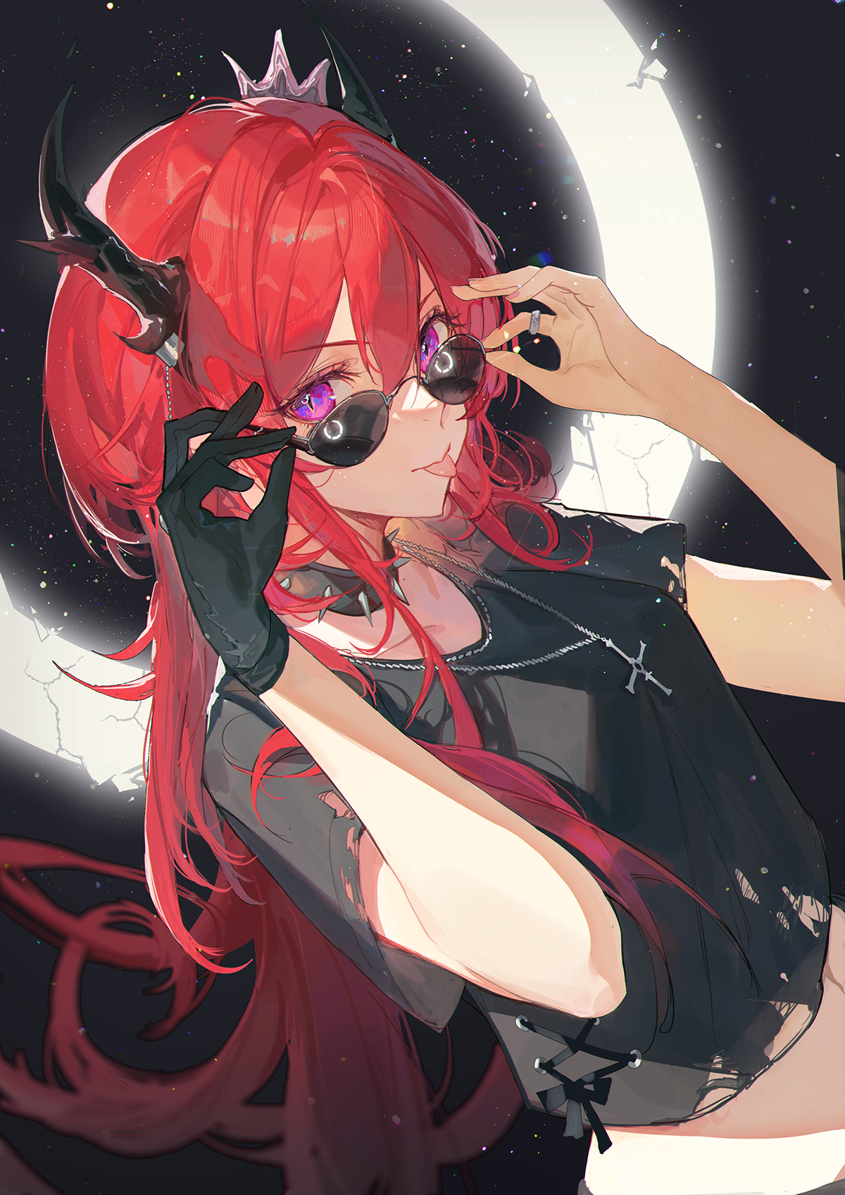 Anime 1200x1697 Kuroduki redhead sunglasses collar anime girls horns Surtr (Arknights) Arknights