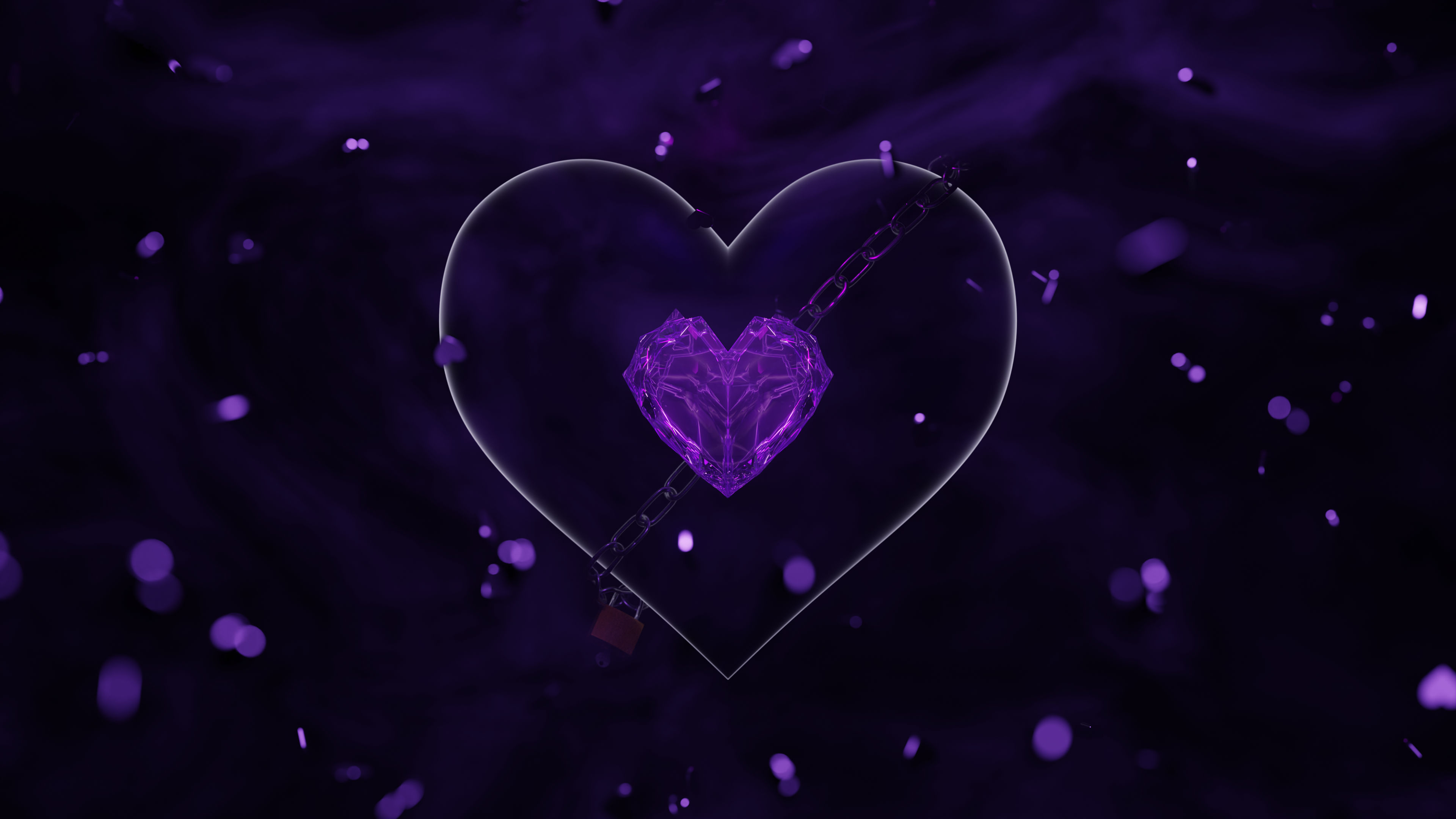 General 3840x2160 CGI digital art heart purple abstract 3D Abstract 4K chains locks crystal  smoke love romance