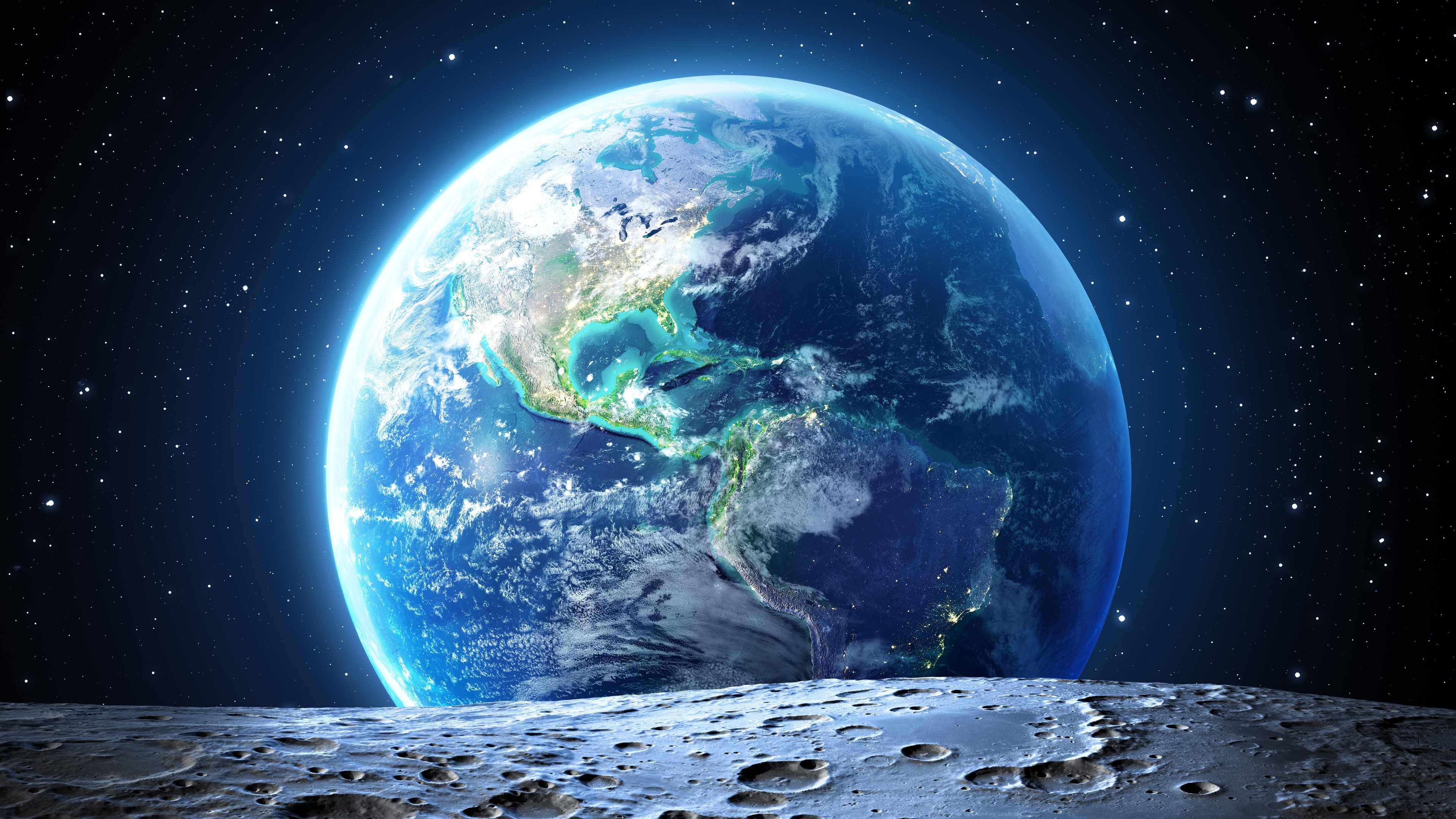 General 3834x2157 space world Moon stars orbital view sea atmosphere digital art Earth artwork