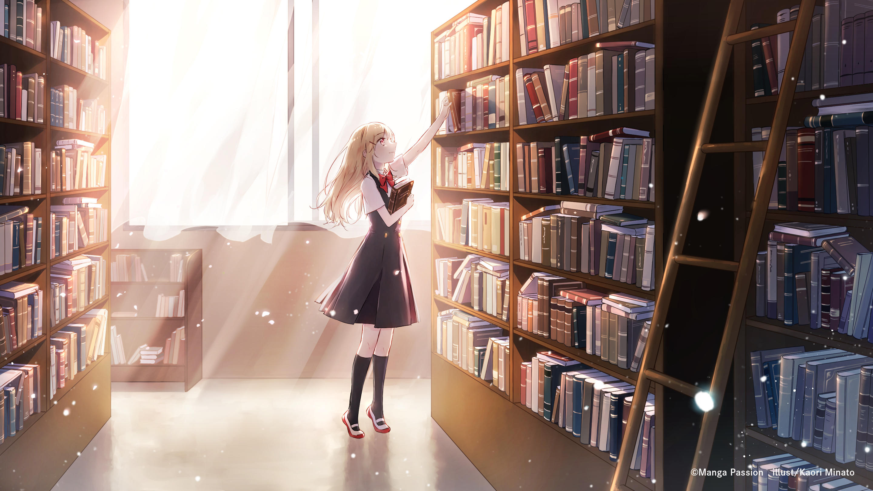 Anime 2880x1620 anime girls schoolgirl library original characters Kaori Minato