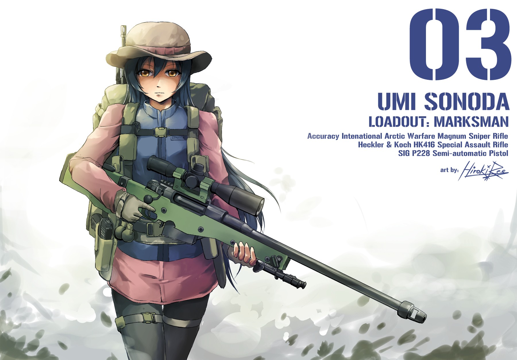 Anime 1800x1254 anime anime girls Love Live! gun weapon Sonoda Umi hat long hair yellow eyes sniper rifle
