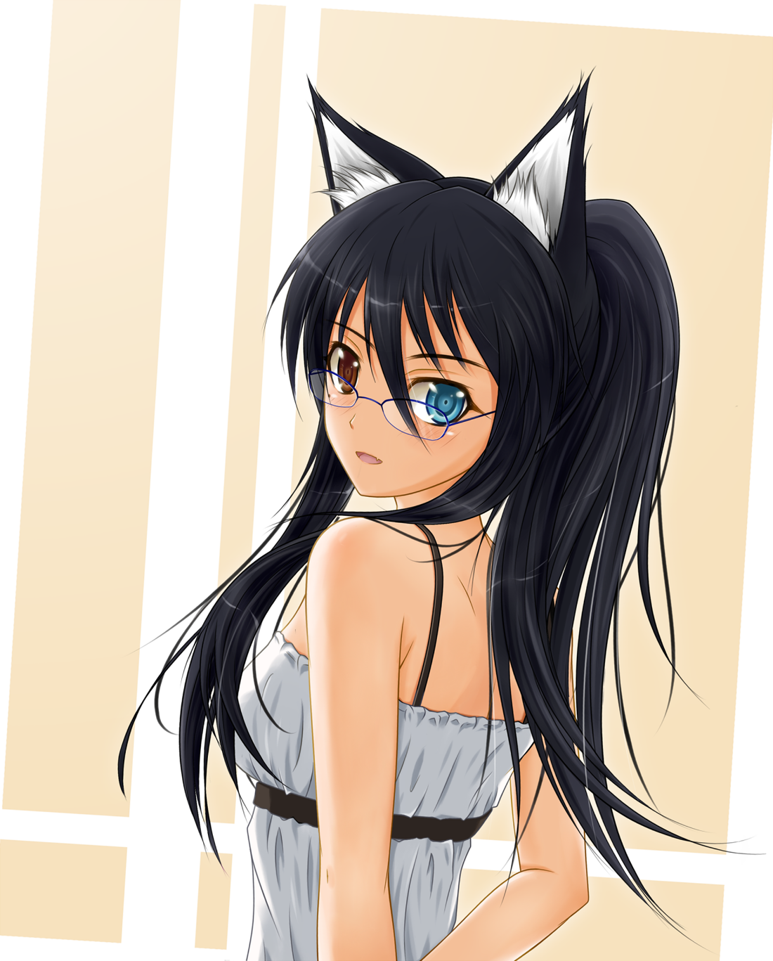 Anime 1100x1367 anime anime girls long hair black hair animal ears glasses