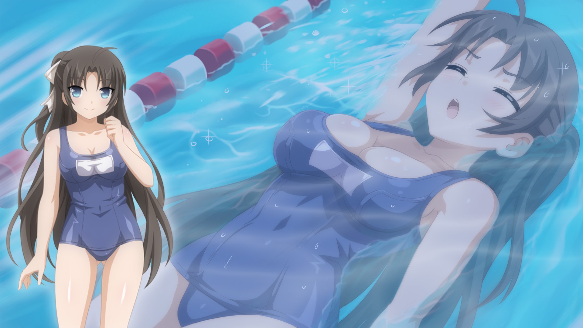 Anime 1920x1080 big boobs ecchi Sakura Swim Club Mieko swimwear