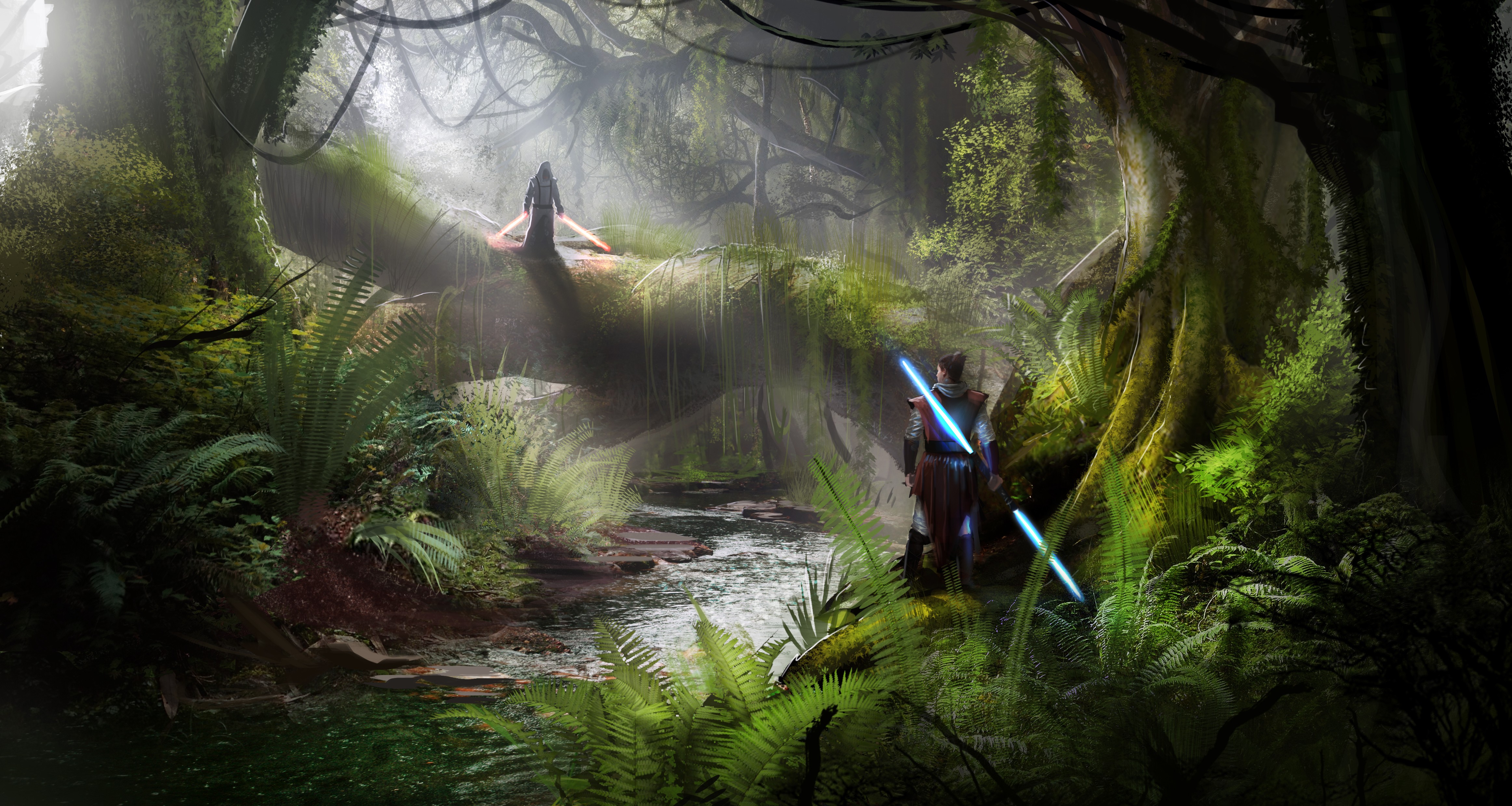 General 4650x2480 Jedi lightsaber Sith forest digital art