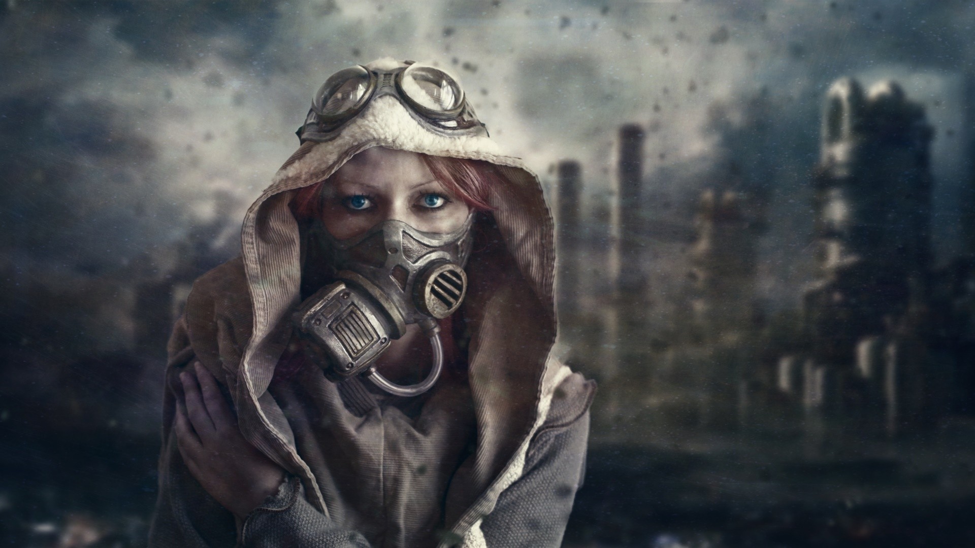 People 1920x1080 apocalyptic gas masks women