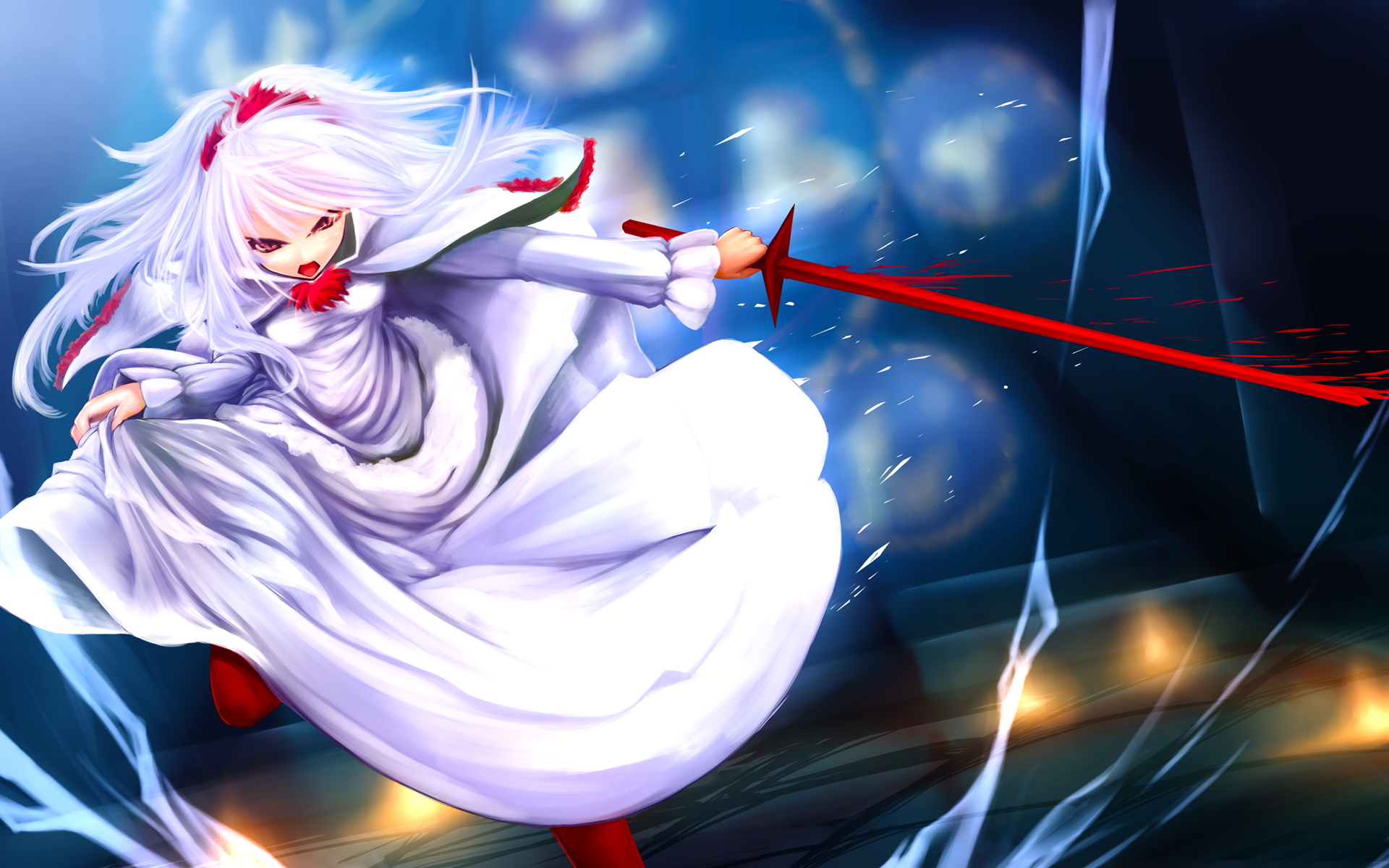 Anime 1920x1200 anime anime girls weapon sword long hair white hair red eyes