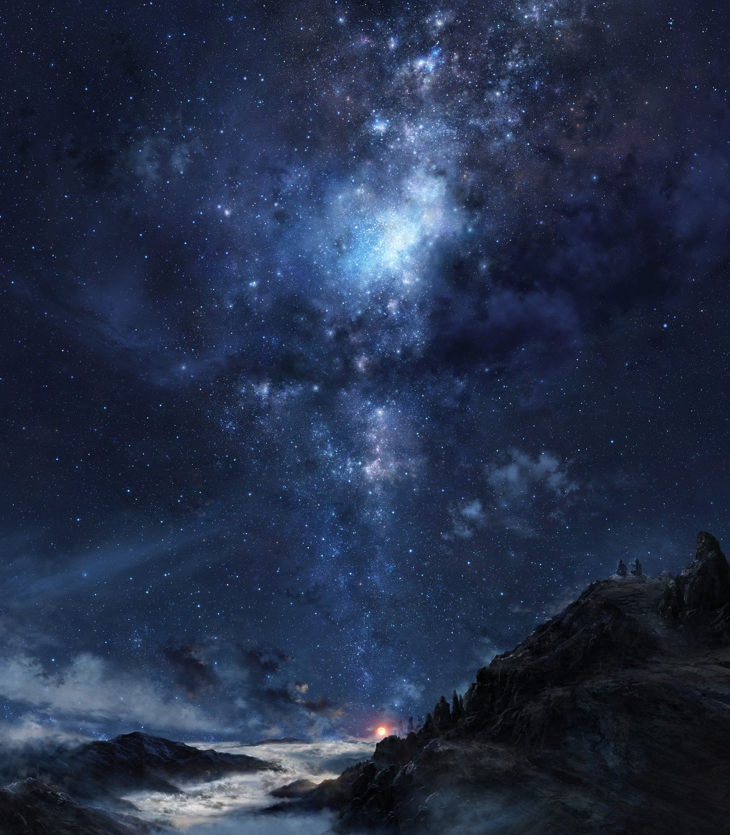General 1050x1200 stars galaxy clouds sky nebula mountains night