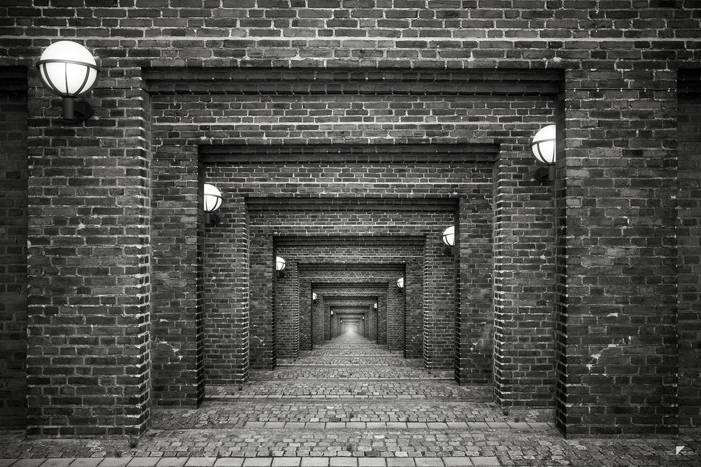 General 1400x933 architecture symmetry lights photo manipulation monochrome wall bricks collage gates gray pavements