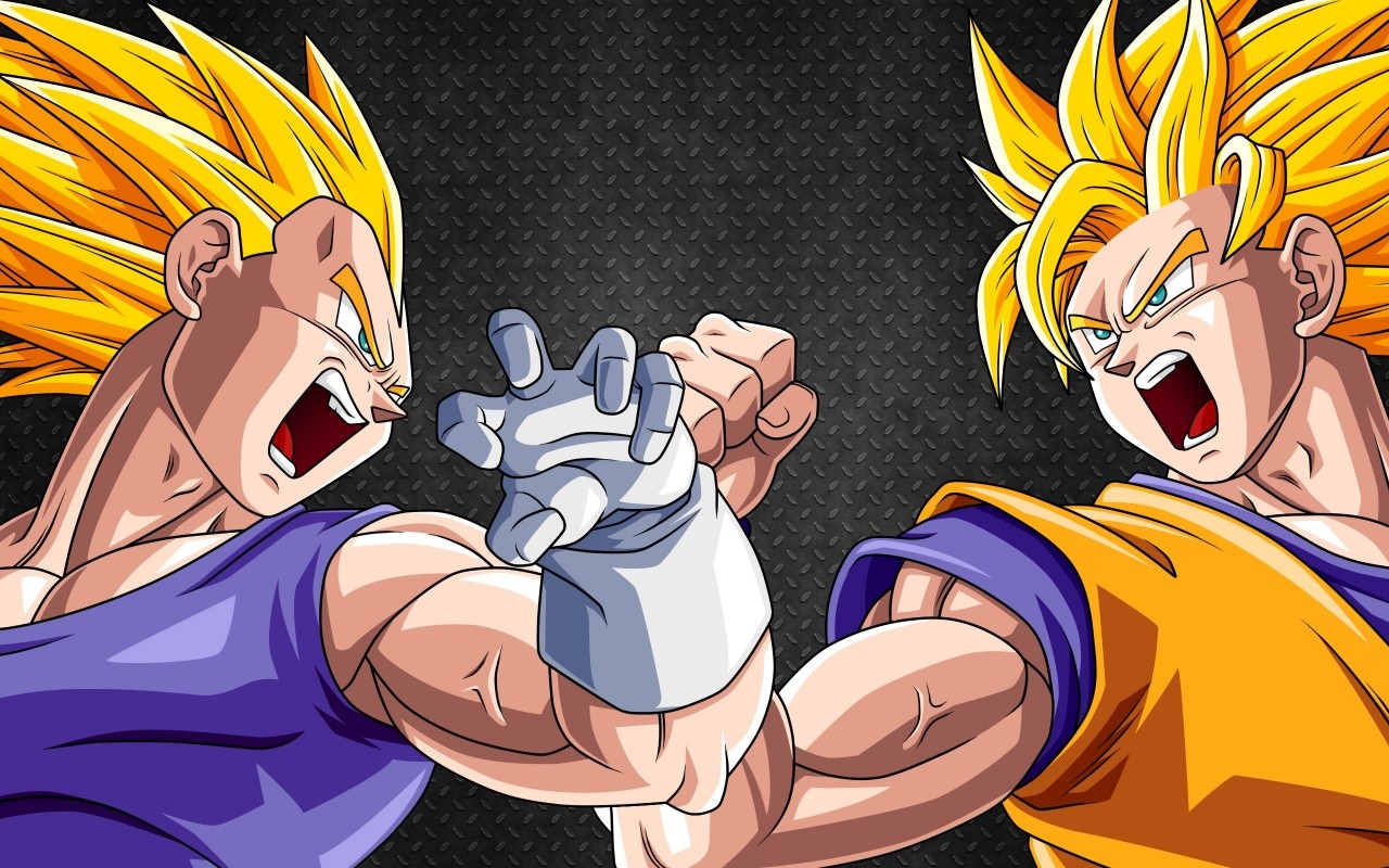 Anime 1280x800 Dragon Ball Z Vegeta Son Goku Super Saiyan anime boys muscles anime open mouth