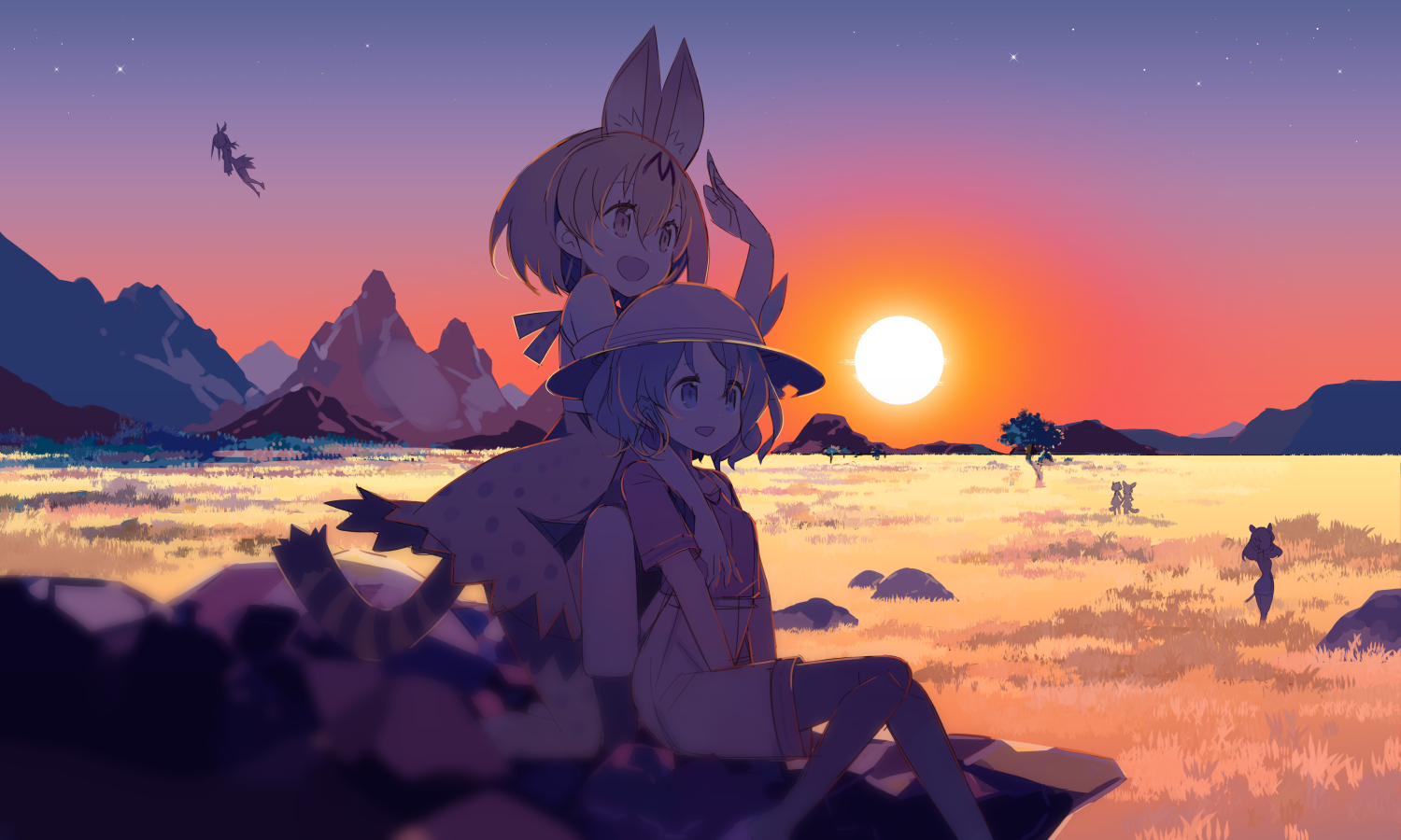 Anime 1500x900 anime anime girls animal ears Kemono Friends sunset