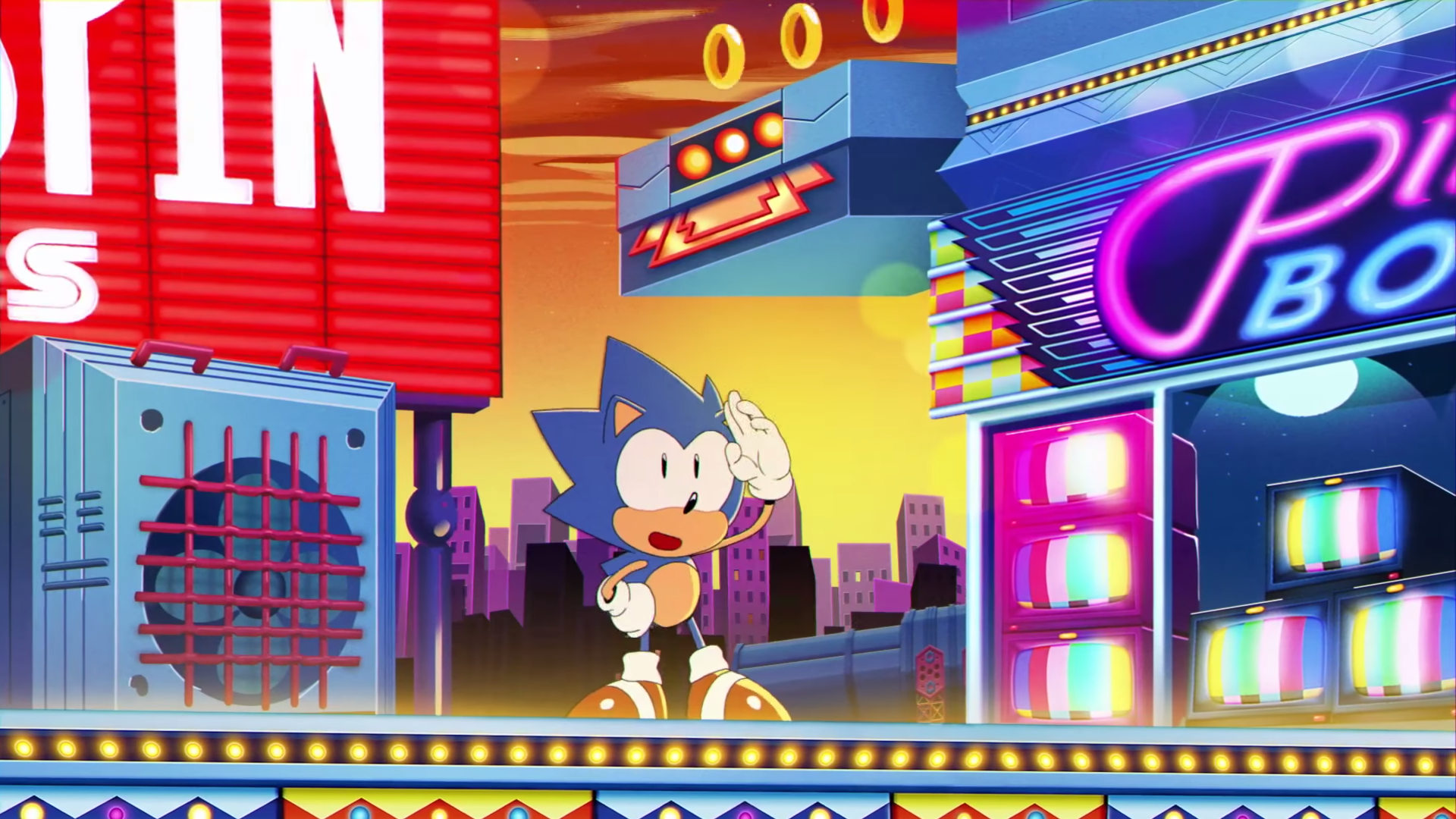 Anime 1920x1080 Sonic Sonic Mania video games video game art Sonic the Hedgehog rings neon 1990s Sonic Mania Adventures