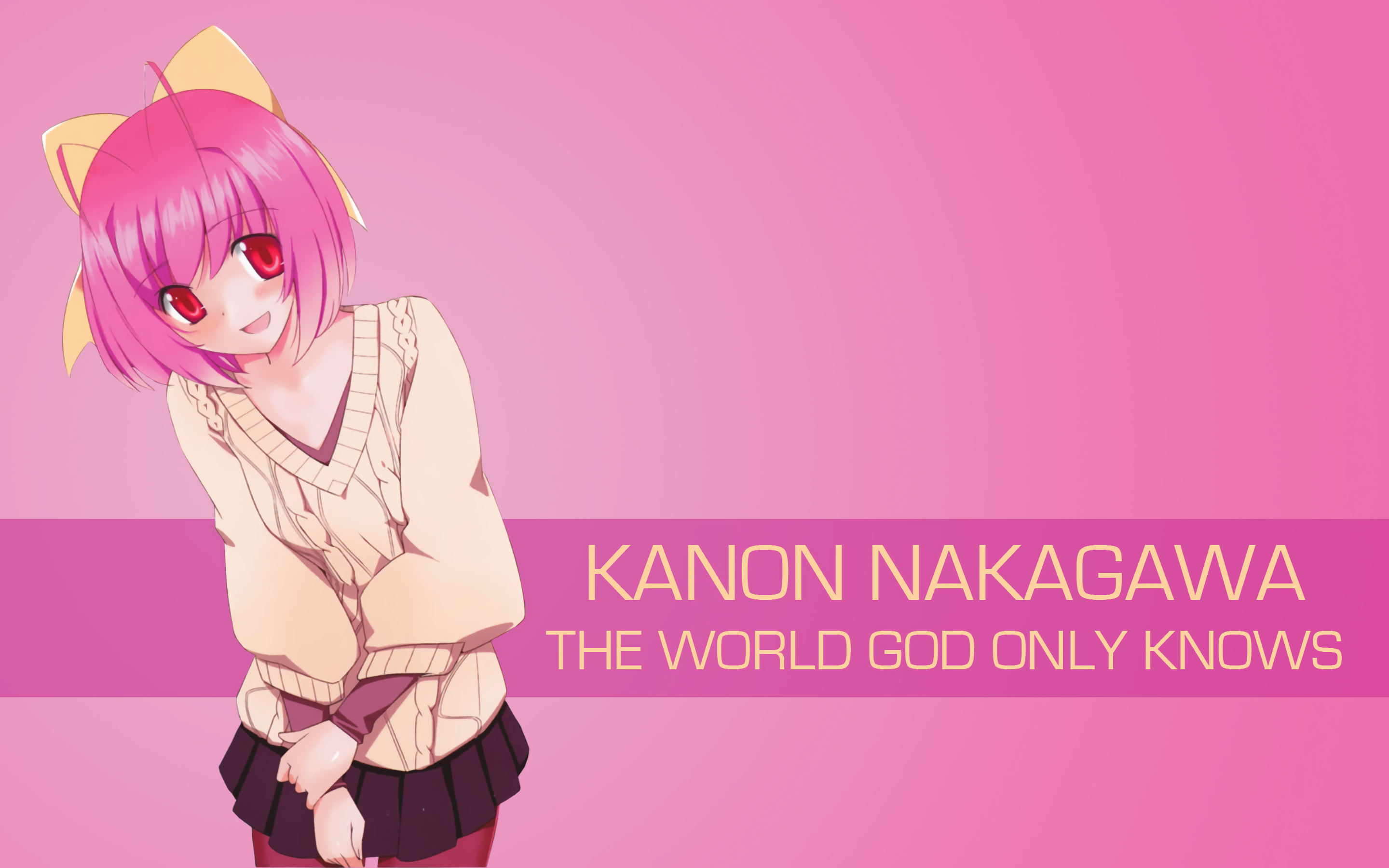 Anime 2880x1800 The World God Only Knows anime girls Nakagawa Kanon anime red eyes simple background pink hair miniskirt
