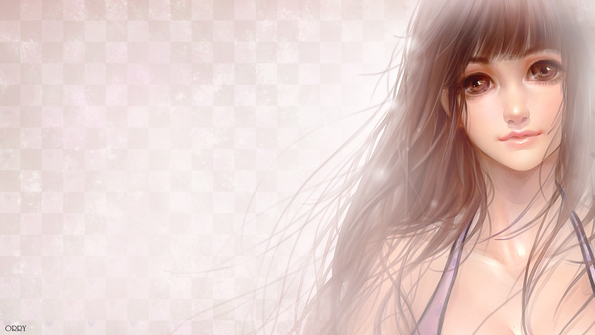 Anime 1920x1080 anime anime girls long hair women face Pixiv portrait brunette simple background looking at viewer
