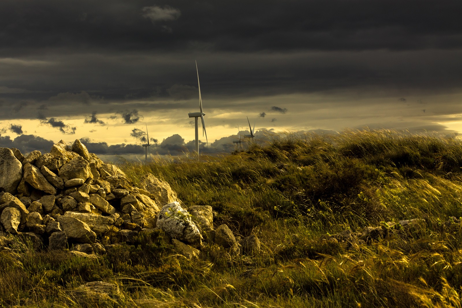 General 1600x1067 landscape nature photography clouds mist mountains hills wind turbine rocks