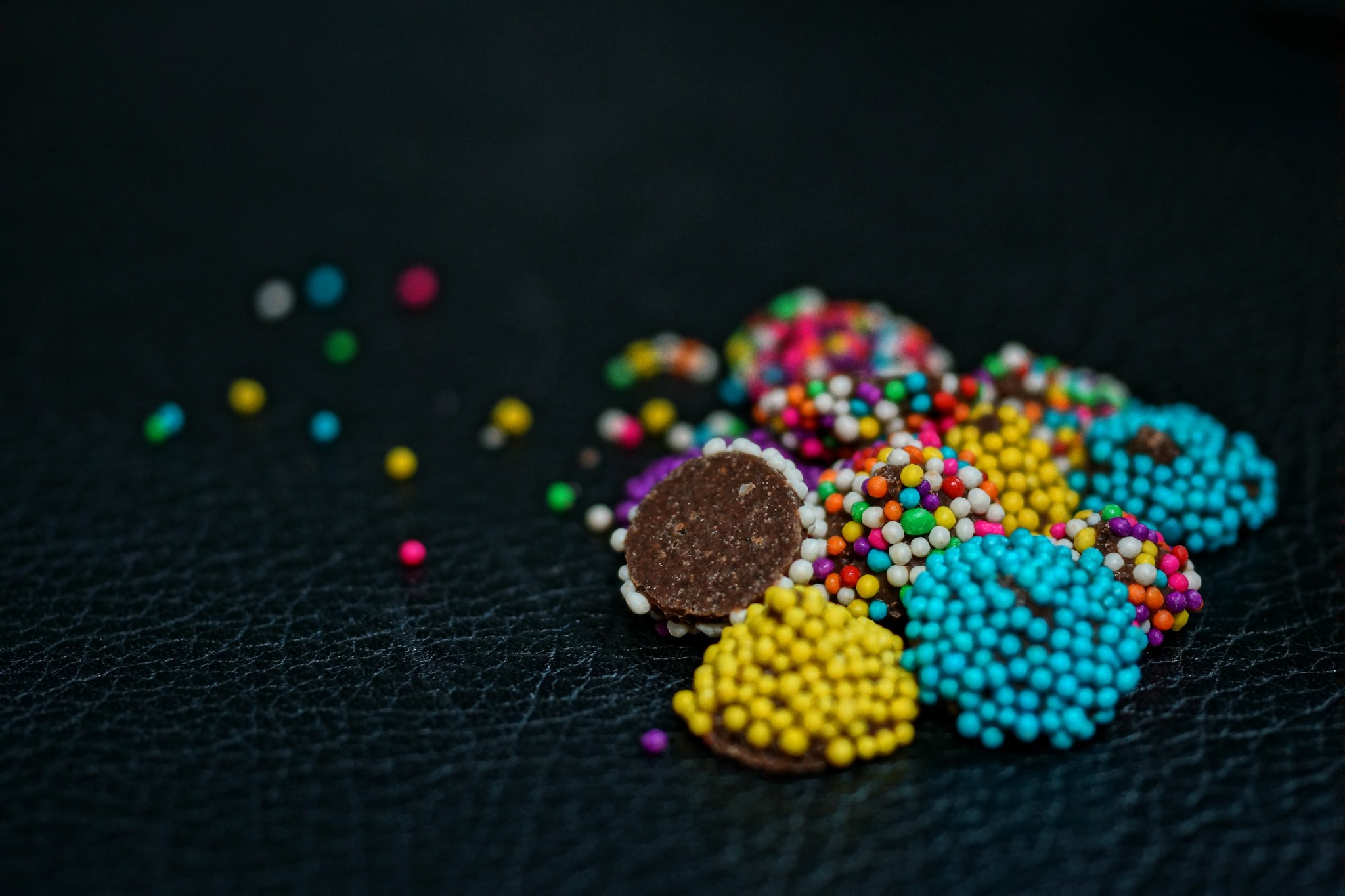 General 2048x1365 photography macro chocolate colorful blue yellow purple sweets leather food