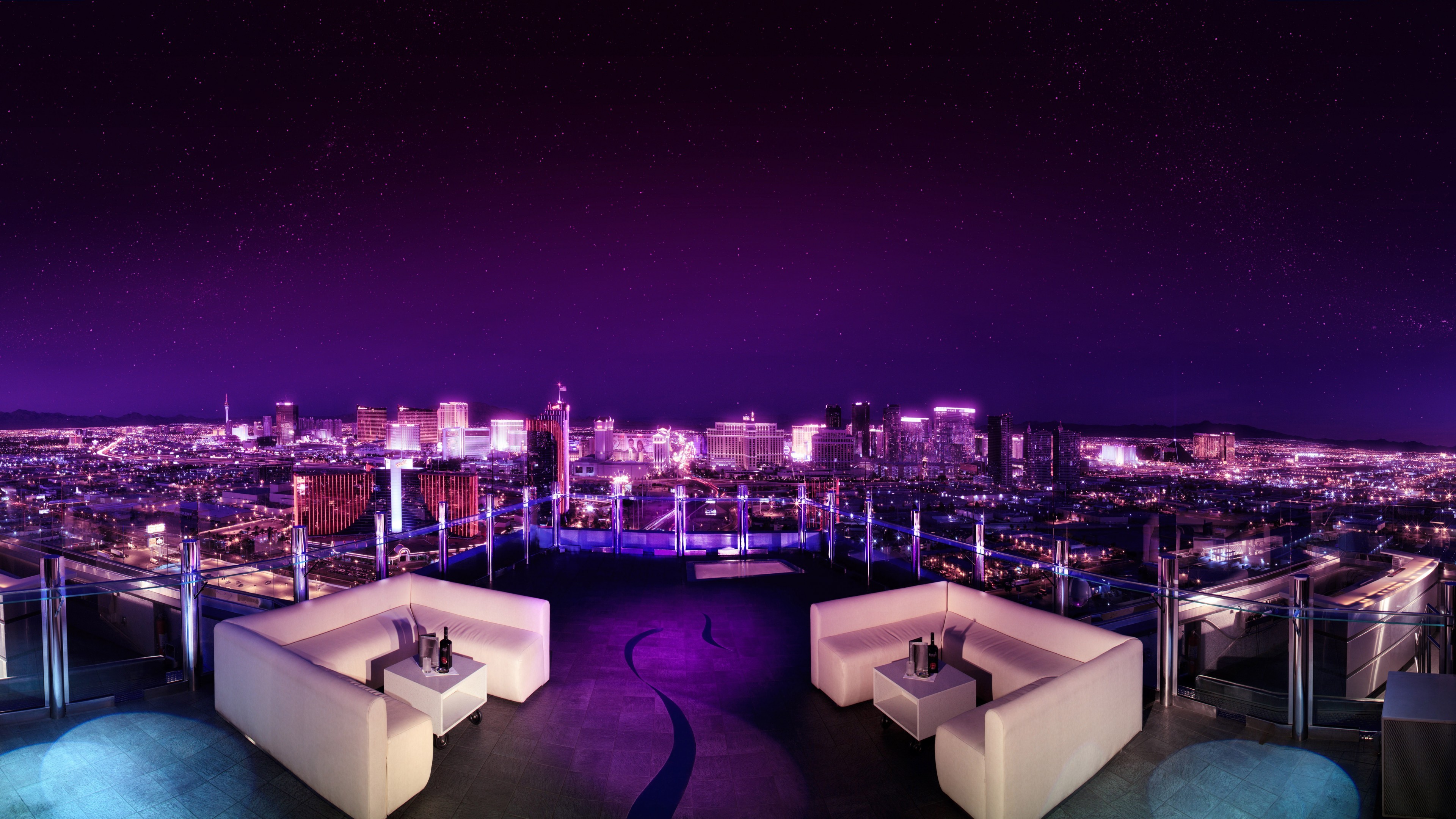 General 3840x2160 purple sky stars cityscape rooftops city lights night sky couch low light