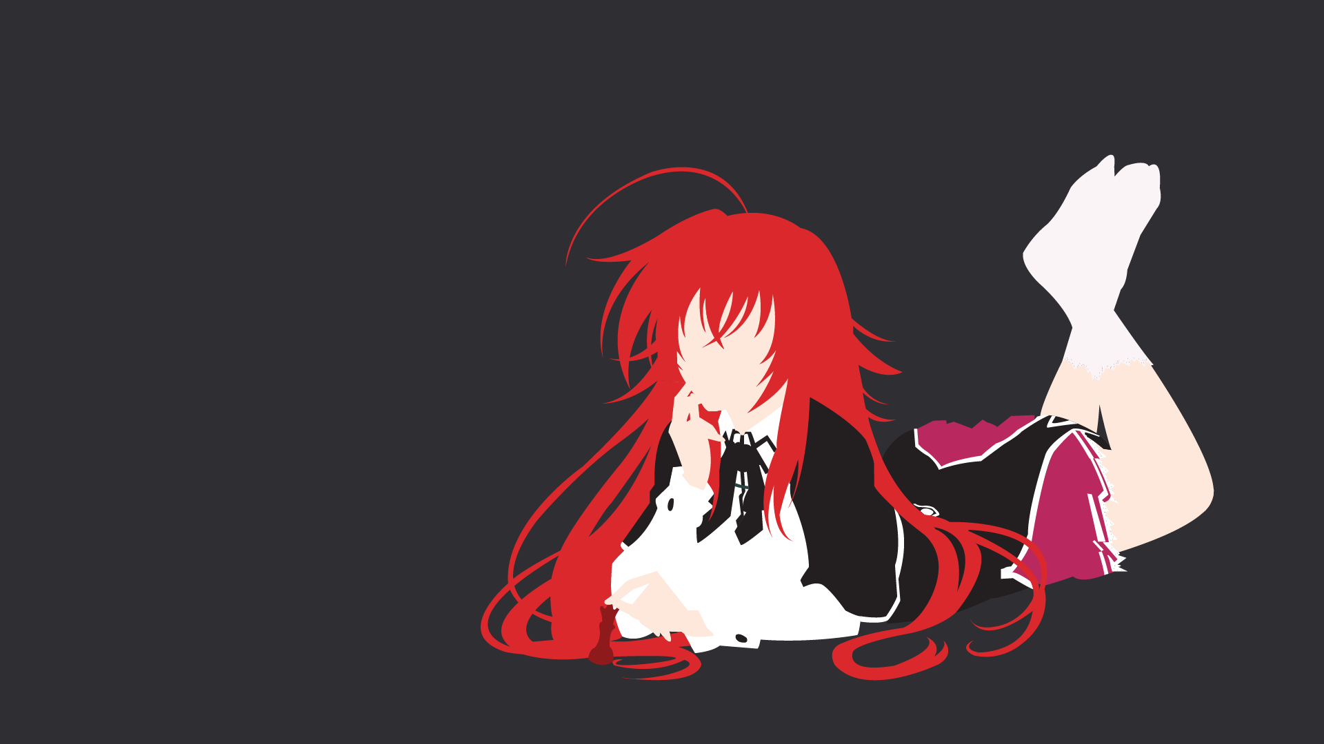 Anime 1920x1080 Gremory Rias fan art anime High School DxD anime vectors minimalism lying on front dark background simple background redhead women legs up barefoot anime girls