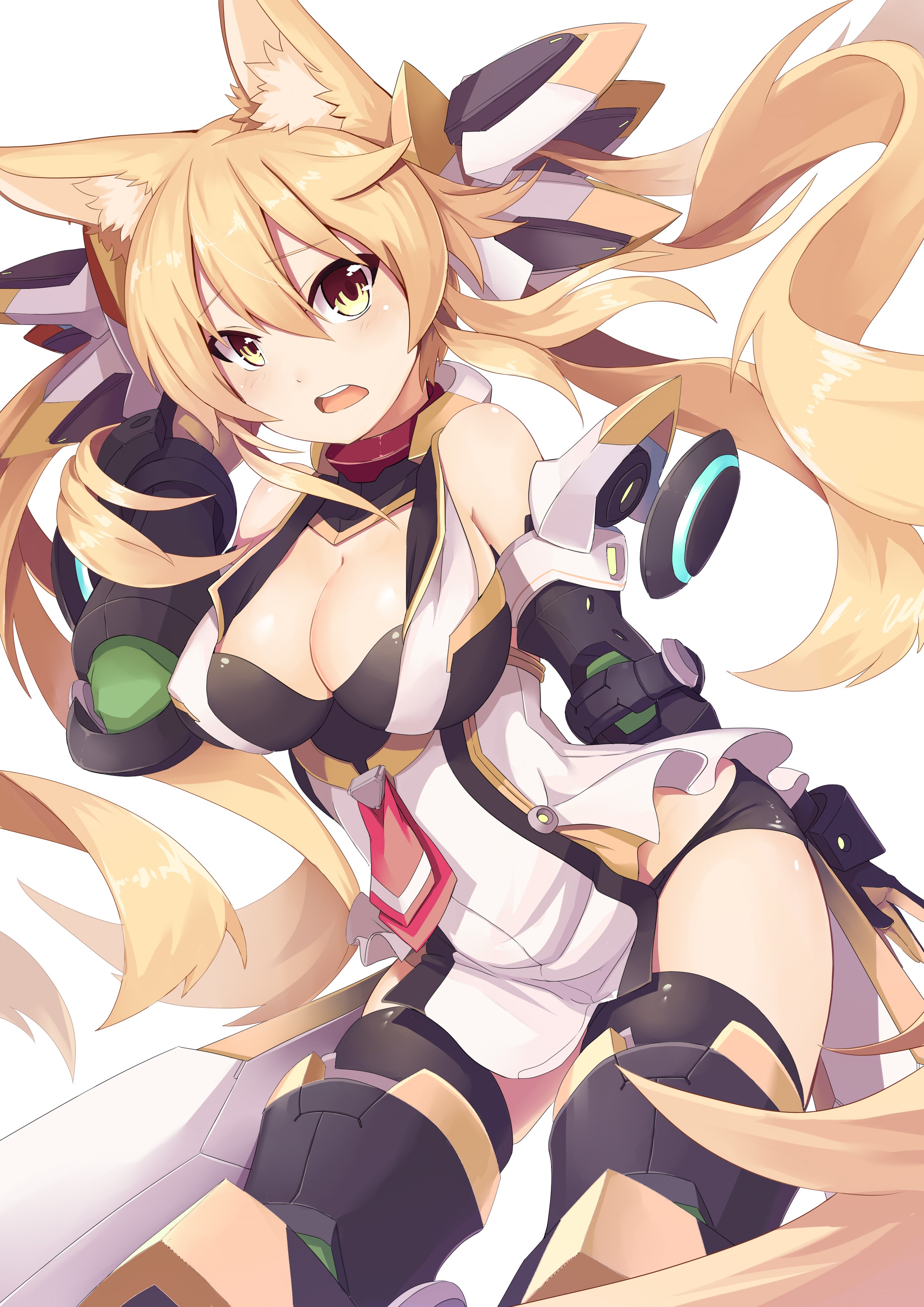 Anime 2480x3507 anime anime girls animal ears cleavage tail long hair blonde yellow eyes open shirt Jie Laite original characters Pixiv boobs big boobs curvy looking at viewer hair in face