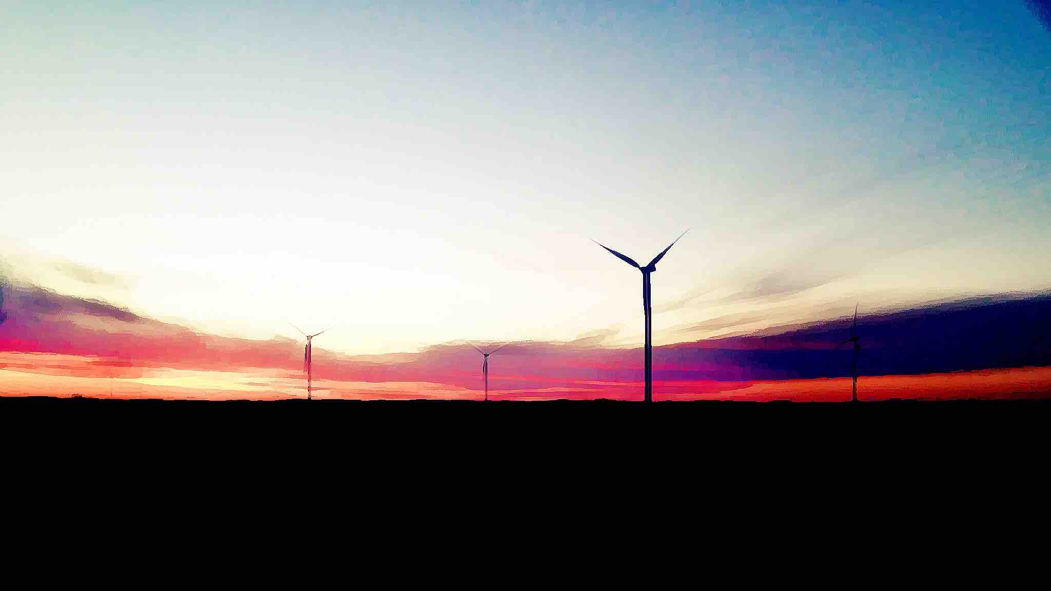 General 2048x1152 wind farm purple sky minimalism dusk artwork wind turbine sky