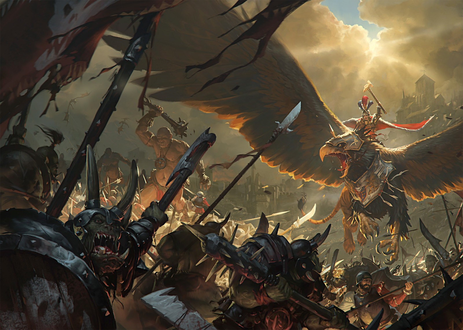 General 1600x1141 fantasy art warrior griffins battle wings orcs creature artwork digital art