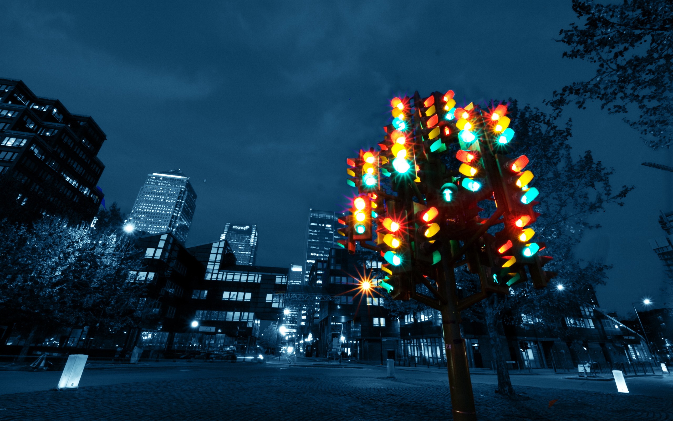 General 2560x1600 city traffic lights night colorful London UK England urban