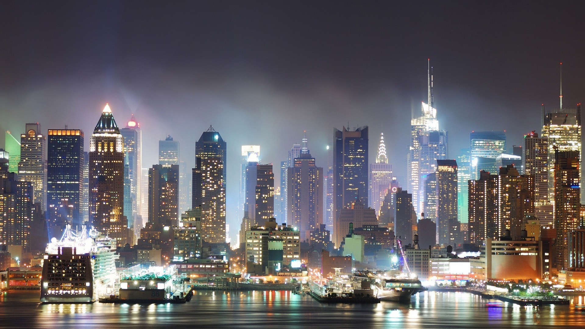 General 1920x1080 New York City mist city cityscape USA skyline city lights