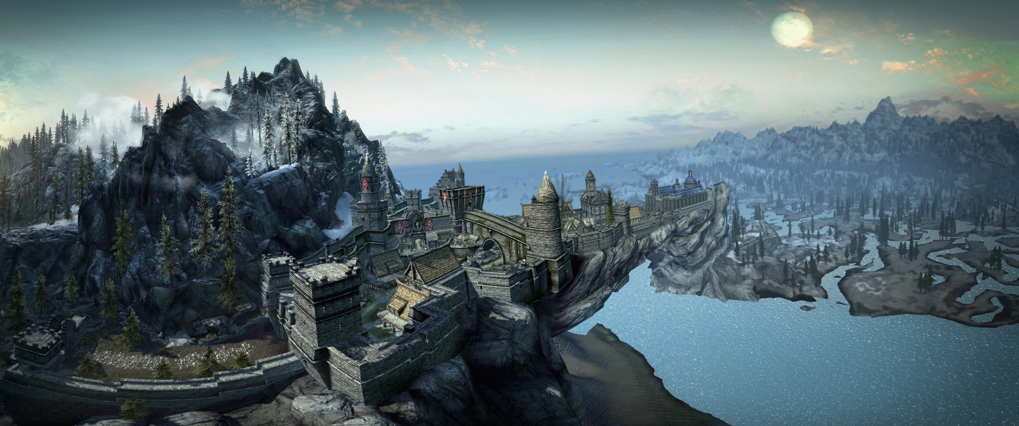 The Elder Scrolls V: Skyrim, video games, castle, mountains, trees